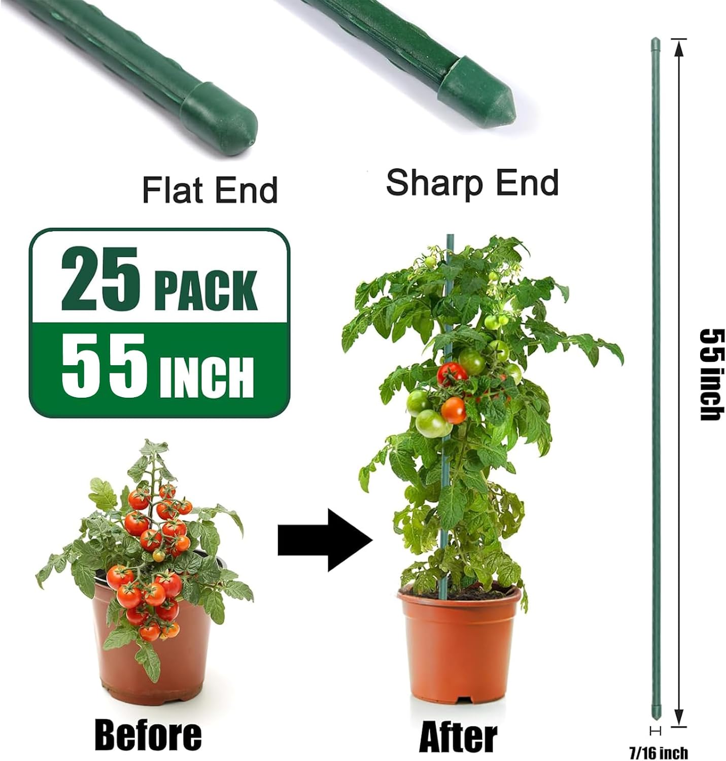 Garden Stakes 55 Inches Steel Plant Stakes Tomato Stakes Garden Poles Pack of 25