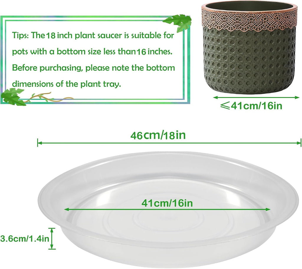 8 Pack 18 Inch Round Plant Saucers for Less 16 Inch Pot Indoors Outdoors Plant Trays for Pots Planter Saucer Plastic
