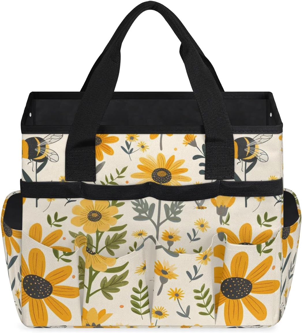 Bee Flower Garden Tool Bag for Women Waterproof & Reusable Heavy Duty Gardening Tote Storage Organizer Toiletry Bag