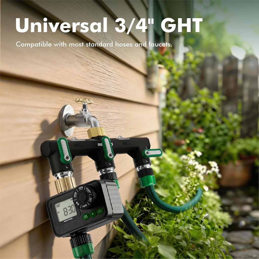 Restmo 3 Way Garden Hose Splitter Heavy Duty 100% Metal Body | Full Flow Design with Oversized Ball Valve, Outdoor