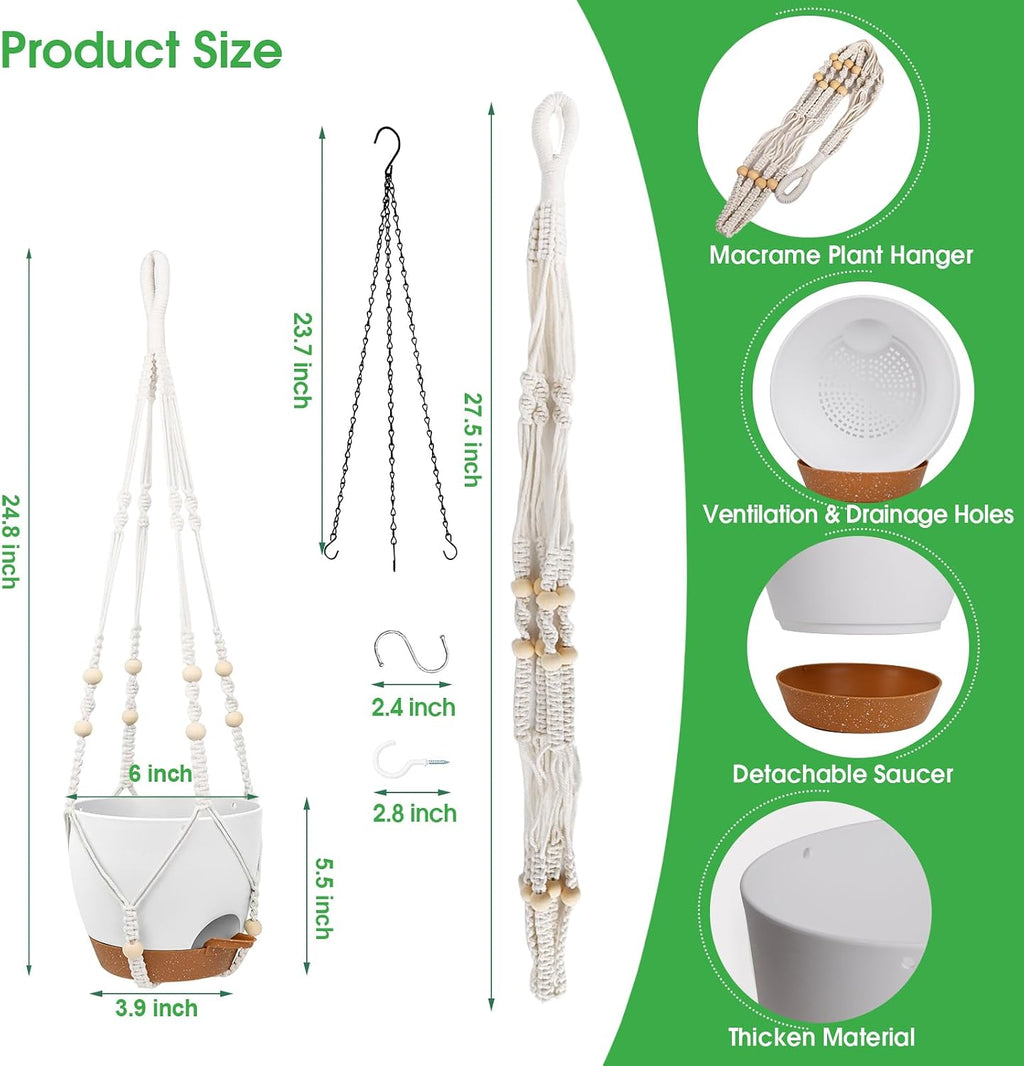 Vanslogreen Hanging Planters for Indoor Outdoor Plants, 2 Pack Self Watering Hanging Pots, Hanging Plant Baskets with