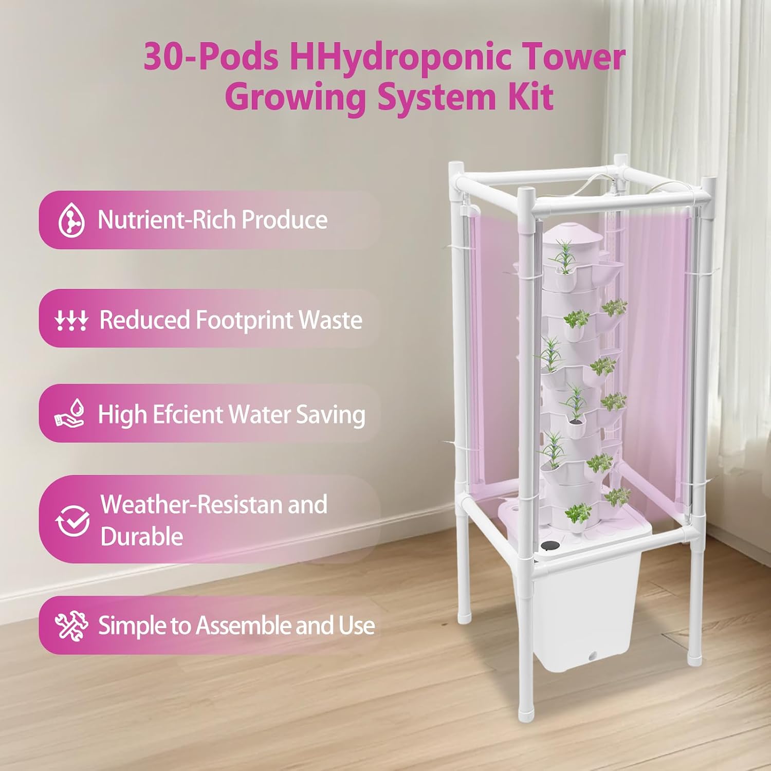 Hydroponic Growing System, Planter Germination Tower with Pump, 30 Pods Indoor Gardening Vertical Garden Planter Indoor