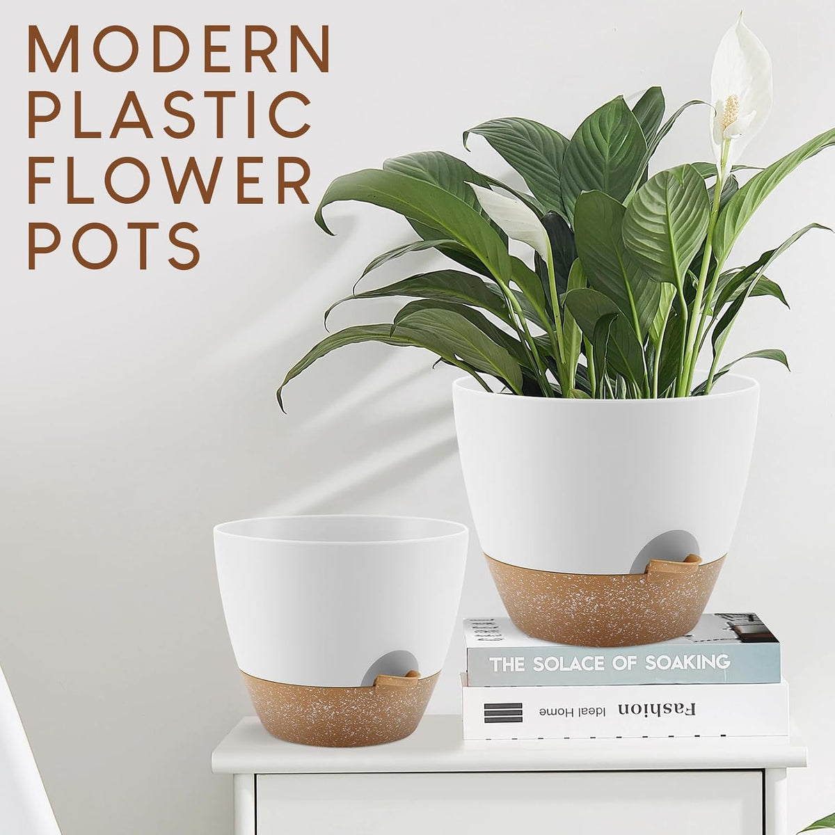 YNNICO Plant Pots 10/9/8/7.5/7 inch, Self Watering Planters with Drainage Holes & Saucers for Indoor and Outdoor Plants