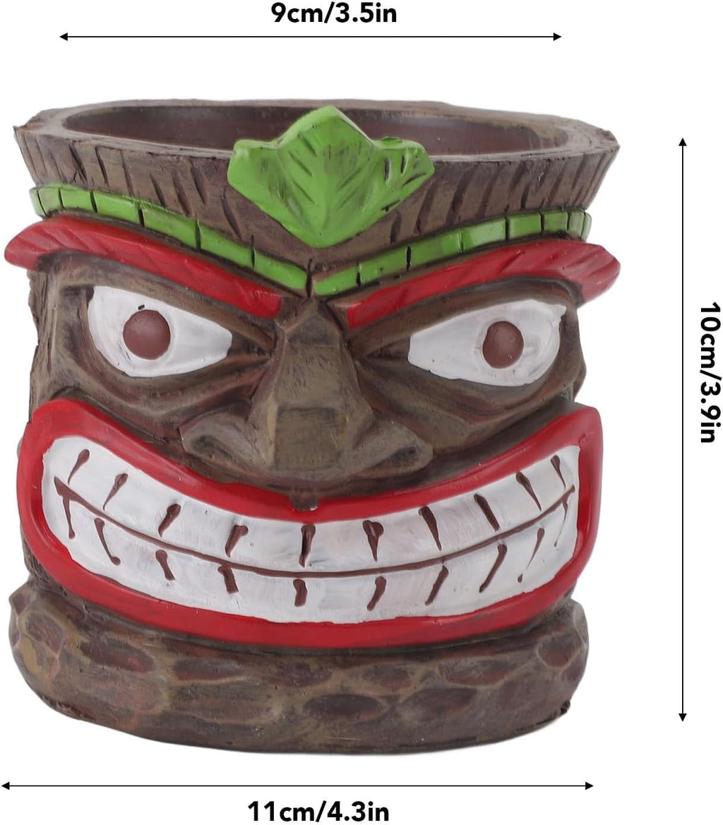 Funny Tiki Head Indoor Small Planter Pot, Totem Sculpture Planter Pot, Novelty Face Flowerpot with Hole, Resin UV Proof