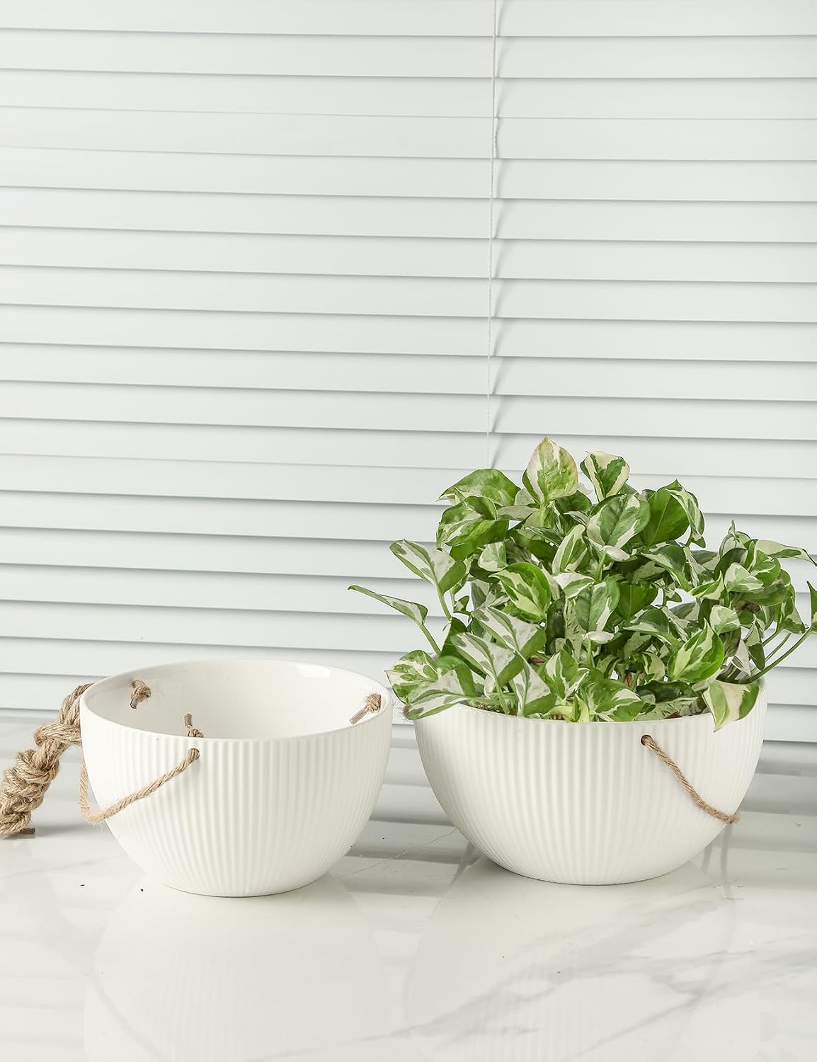 UBEE Ceramic Hanging Planters Indoor Outdoor, 7.5 Inch + 6.5 Inch Hanging Flower Pot for Plants Hanging Basket for