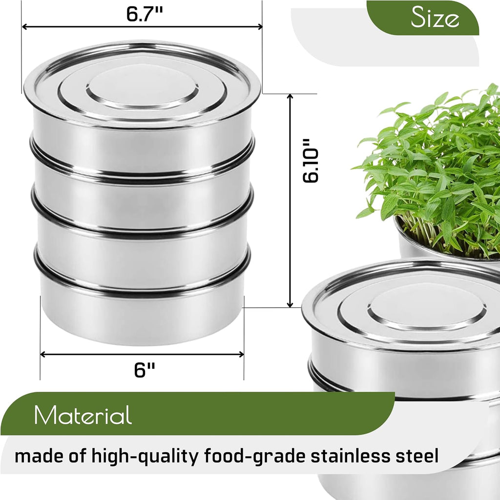 Stainless Steel 4-Tier Seed Sprouting Kit, 6'' Diameter, Indoor Gardening Planter for Microgreens Broccoli Sprouts
