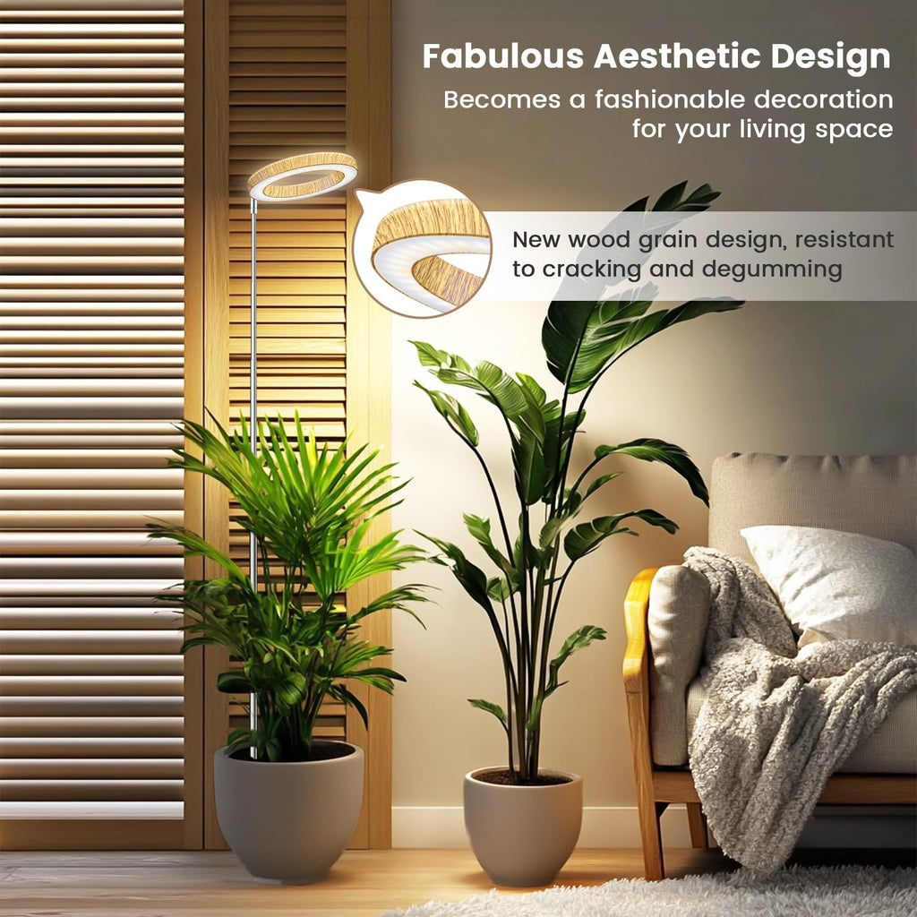 Kullsinss 6.3in Grow Lights for Indoor Plants, Full Spectrum Plant Light | Wood Grain Growing Lamp with 6/12/16H Timer
