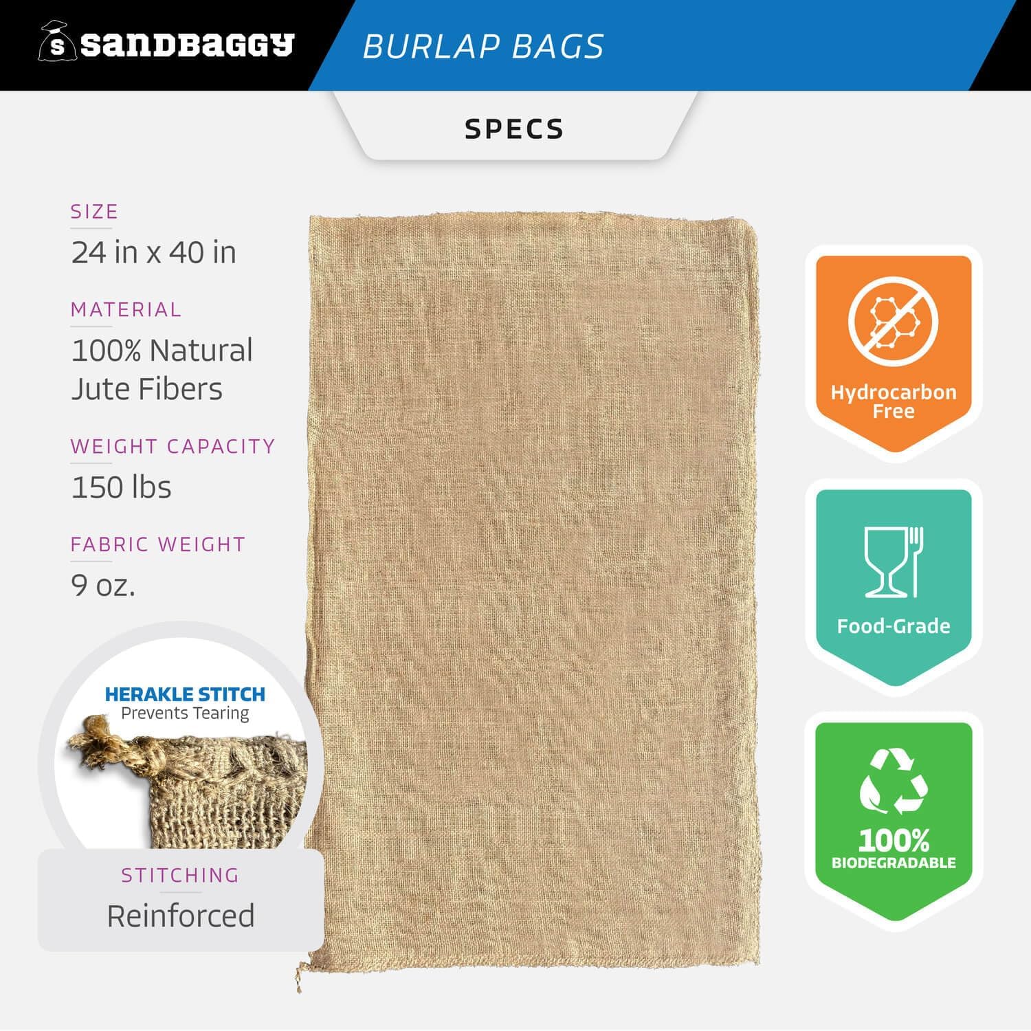 Sandbaggy - Large Burlap Bags 24" x 40" - Potato Sack Race Bags for Kids & Adults - Premium Quality Jute for Vegetables