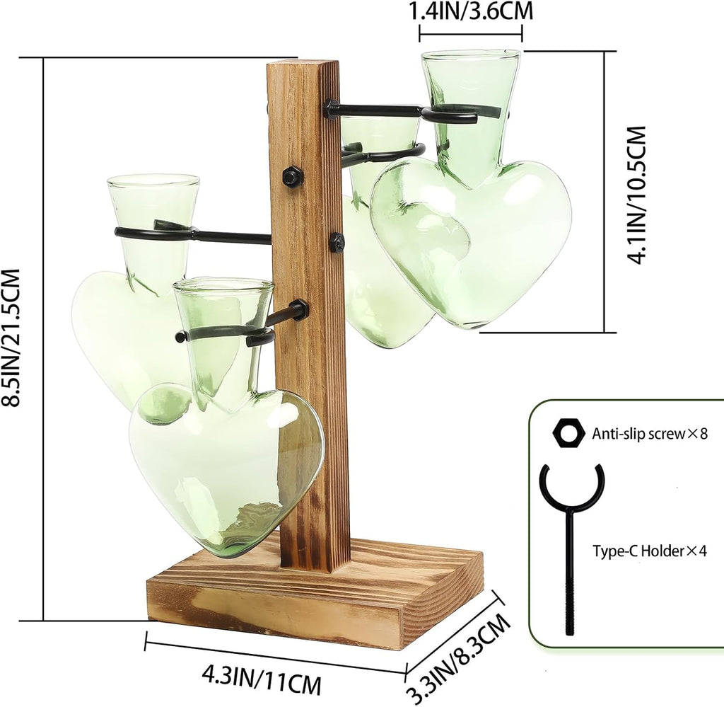 Plant Terrarium Propagation Stations with Wooden Stand | Glass Vase for Indoor Hydroponics Home Garden Office
