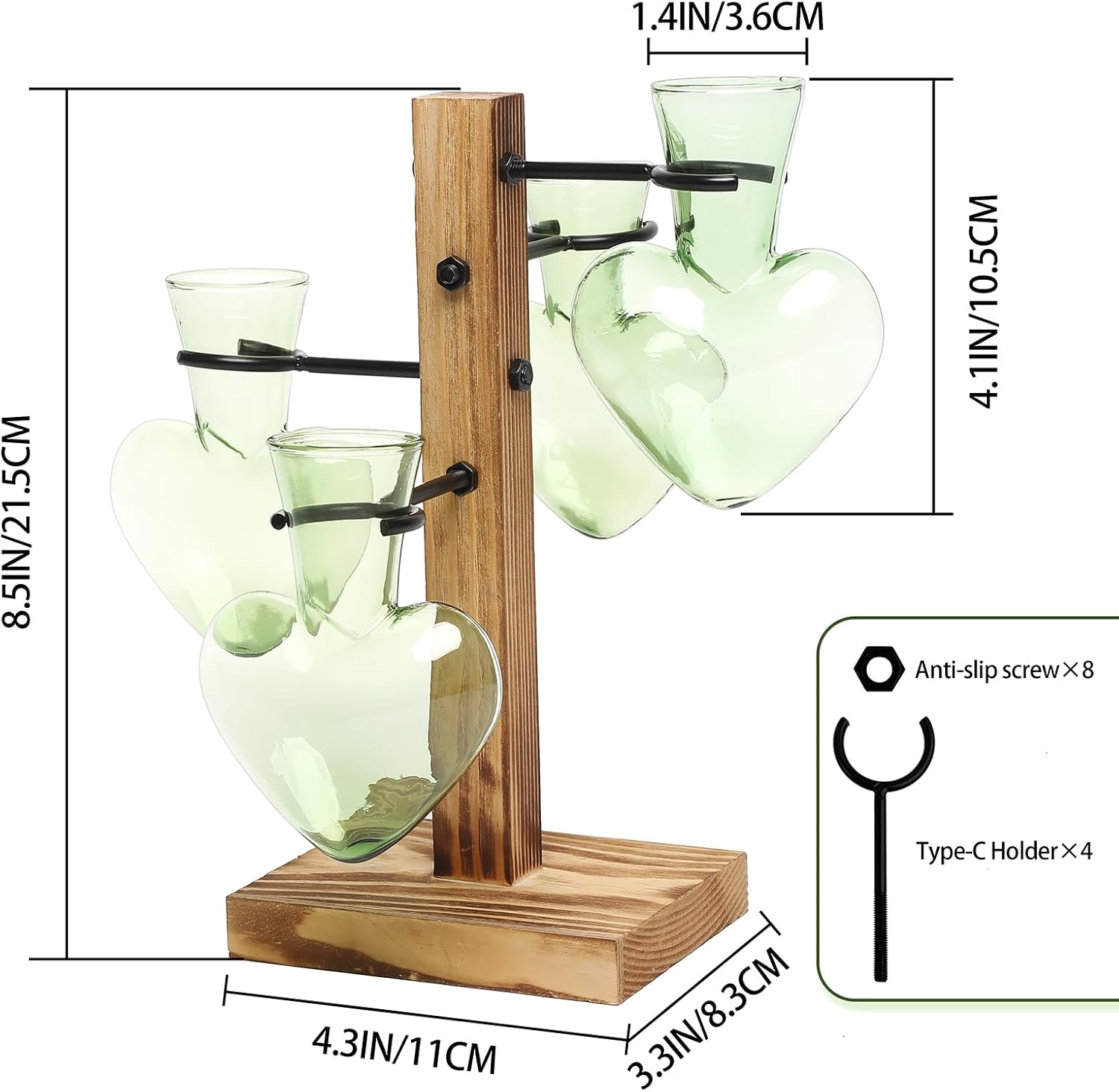 Plant Terrarium Propagation Stations with Wooden Stand | Glass Vase for Indoor Hydroponics Home Garden Office