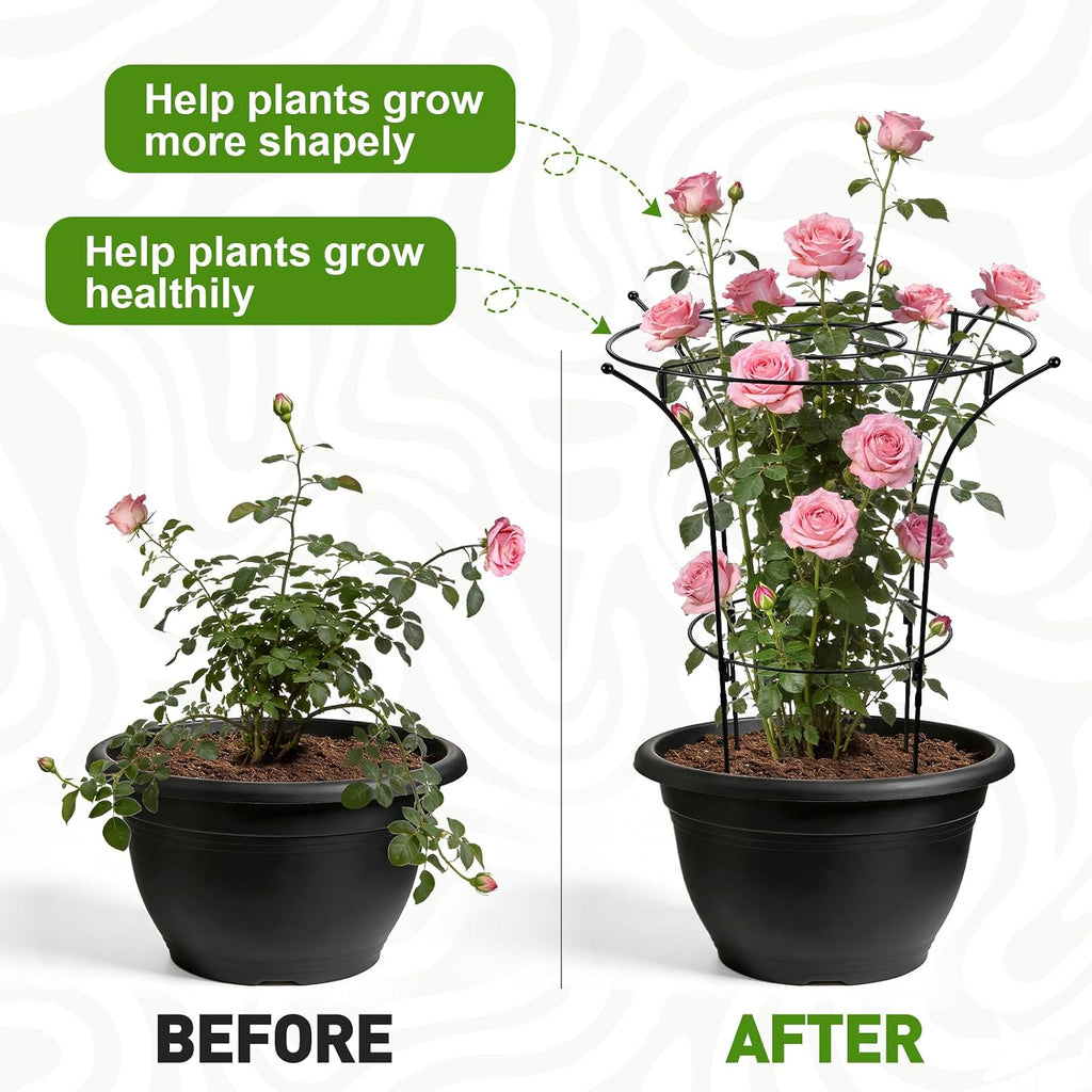 1 Pack Metal Peony Plant Support Cage, 32.2 x 19.2 Inch with Wide Top Ring | Grow-Through Flower Support for Peonies