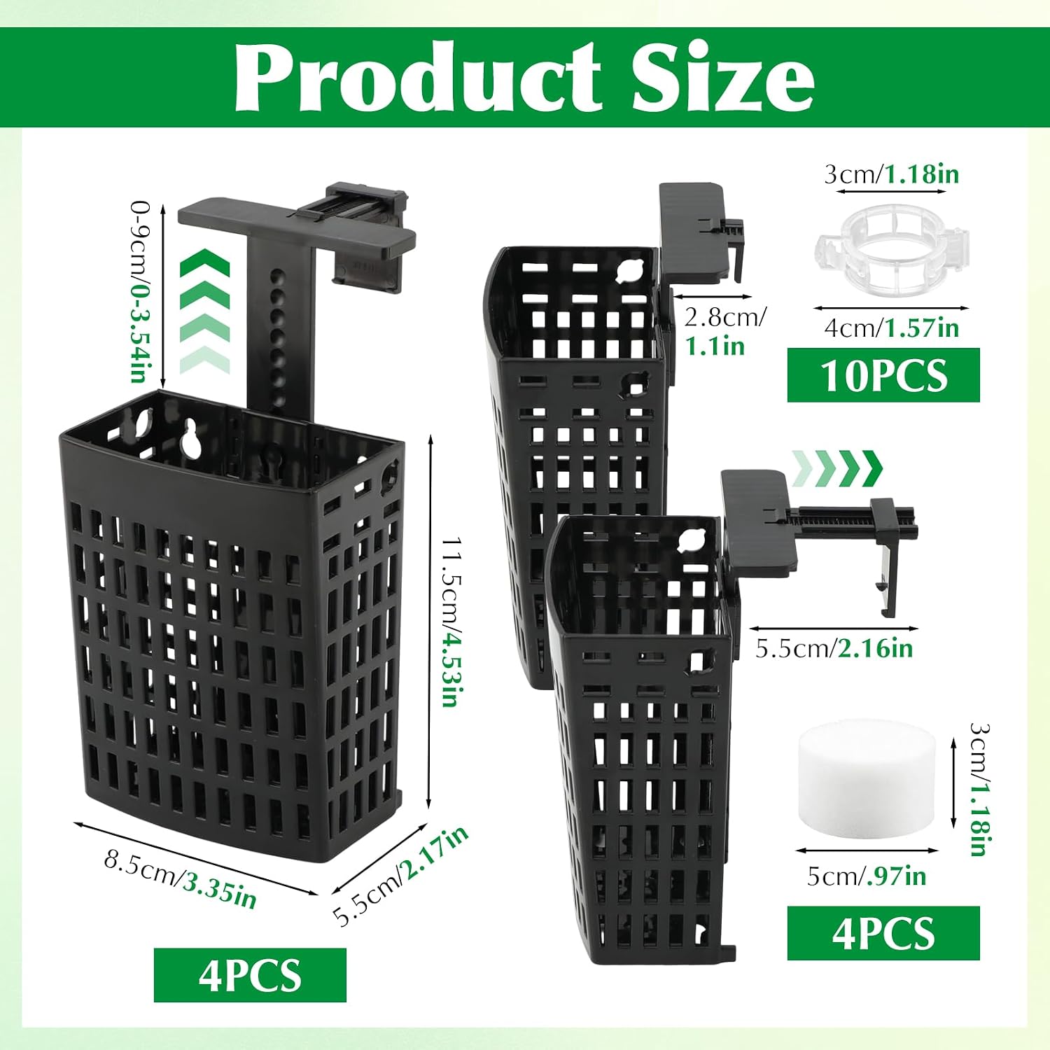 4 Pack Adjustable Aquarium Plant Holders, Hanging Hydroponic Baskets | Fish Tank Plant Holder with Plant Fixing Clips