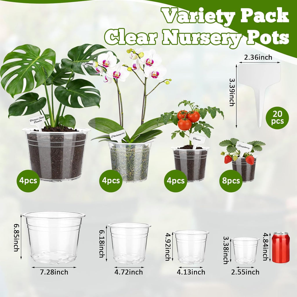 20 Pcs Clear Nursery Pots for Plant 4/6/7/10 Inch with Drainage Holes | Sturdy Transparent Plastic Planter Seedlings