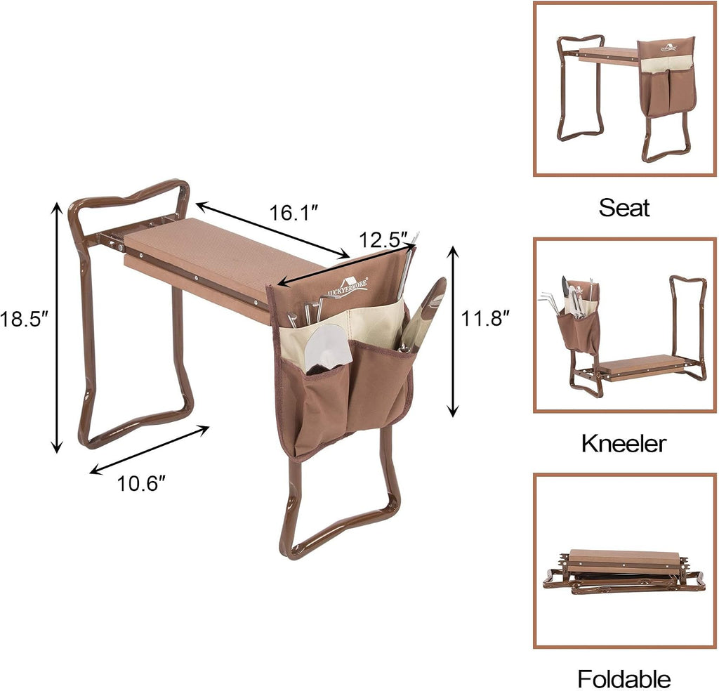 Garden Kneeler and Seat Folding Kneeling Bench Stool with Tool Pouches Soft EVA Foam for Gardening,Asiento Garden