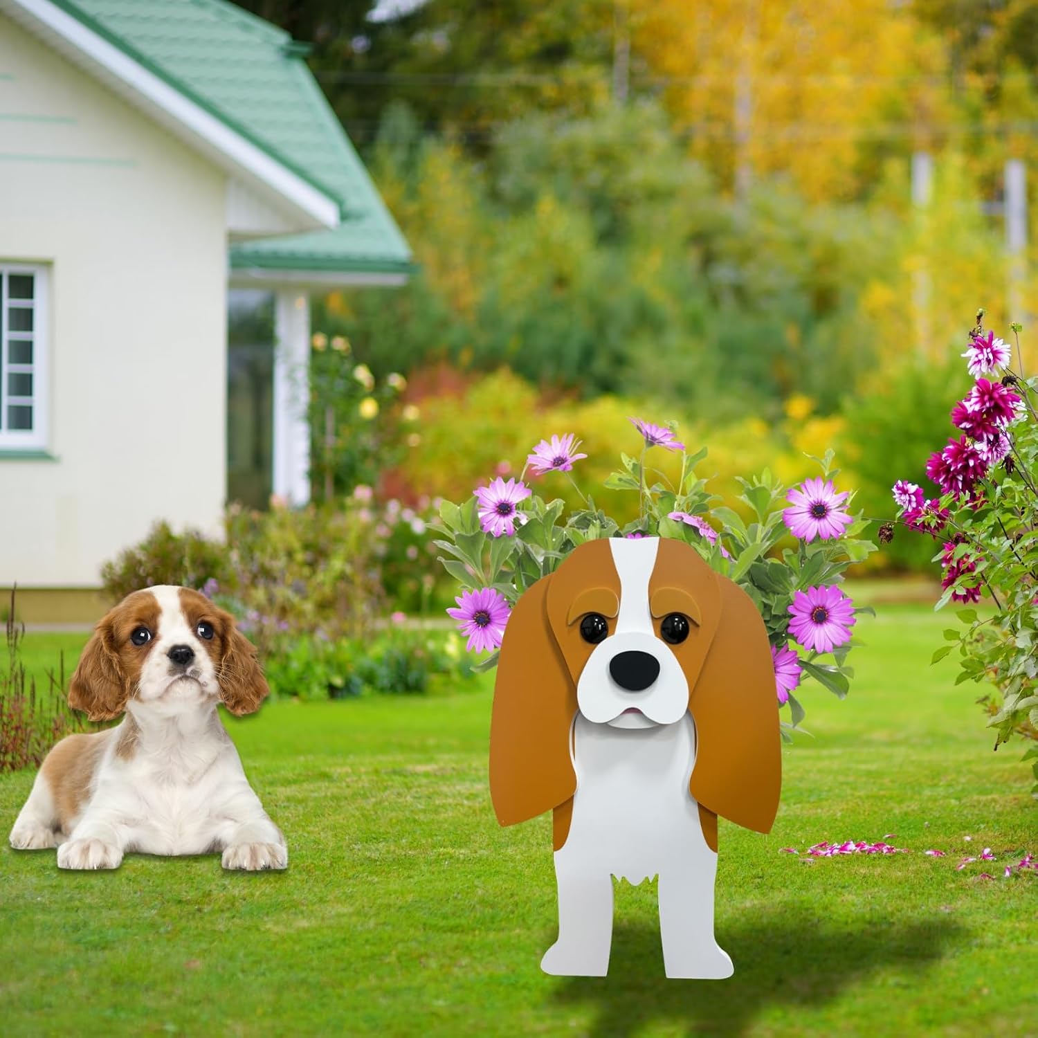 Brown King Cavalier Dog Planter Pots, Animal Shaped Flower Pot | Large Cute Plant Gift for Women and Pet Lovers, Indoor