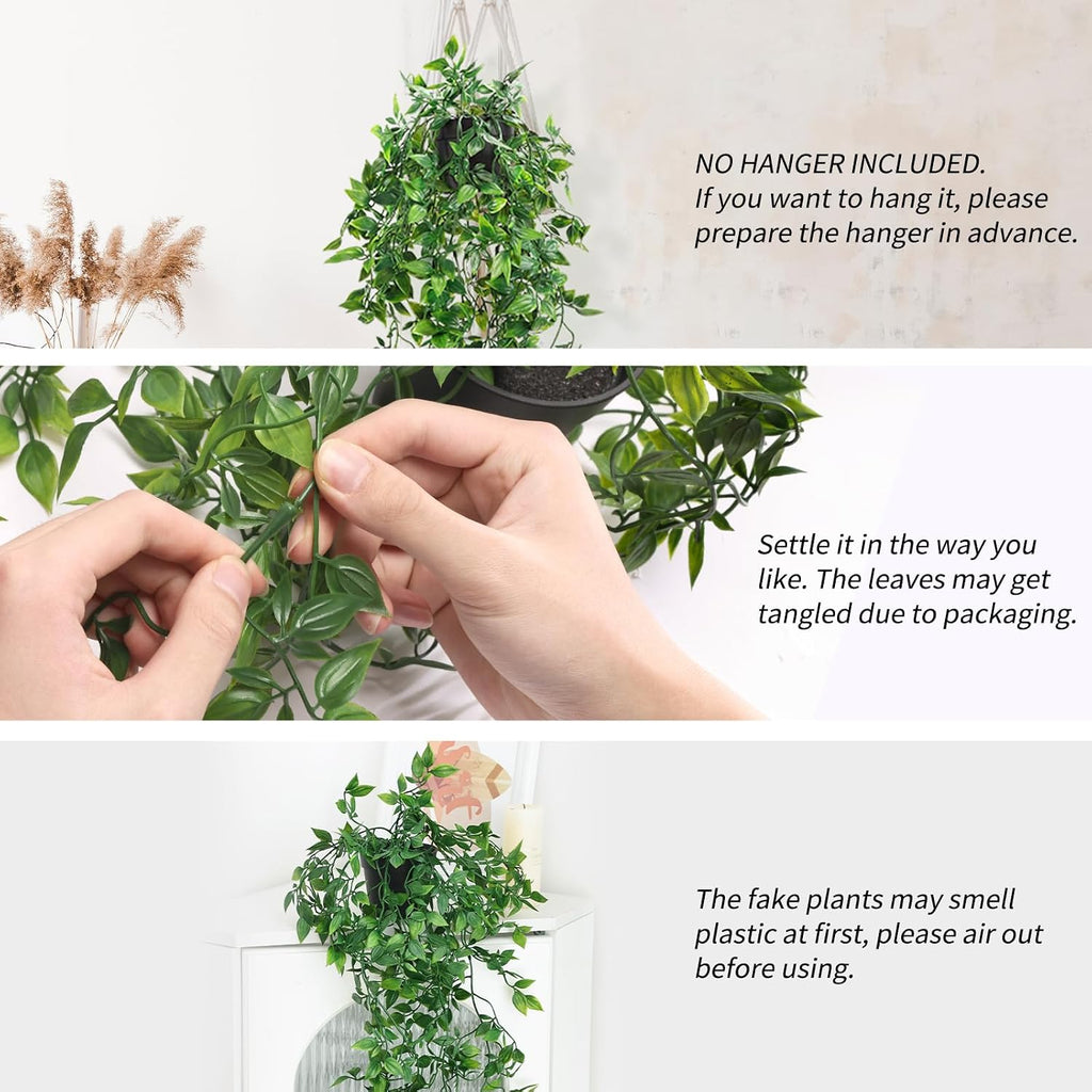 Whonline 3 Pack Artificial Hanging Plants Fake Plants with Pots for House Bedroom Wall Garden Decor