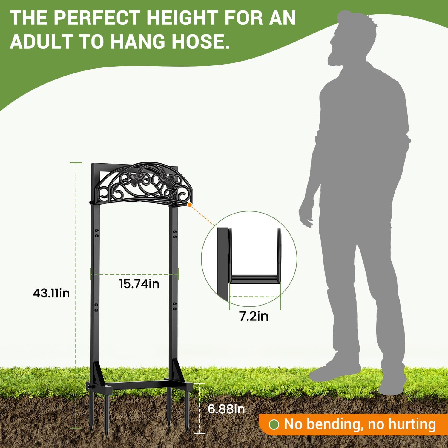 Pattiumo Garden Hose Holder Stand, Heavy Duty Freestanding Metal Hose Holder with 4 Spikes, Hose Reel Alternative Holds