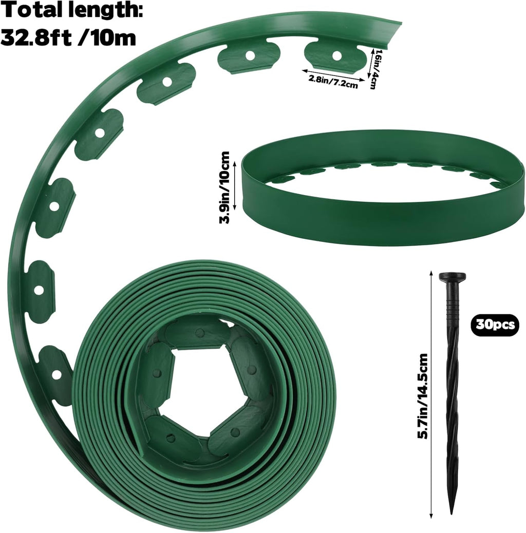 30 Ft Planting Grow Rings with 30 PCS Spikes Plant Rings for Outdoor Plants Planting Ring for Separate Rock and