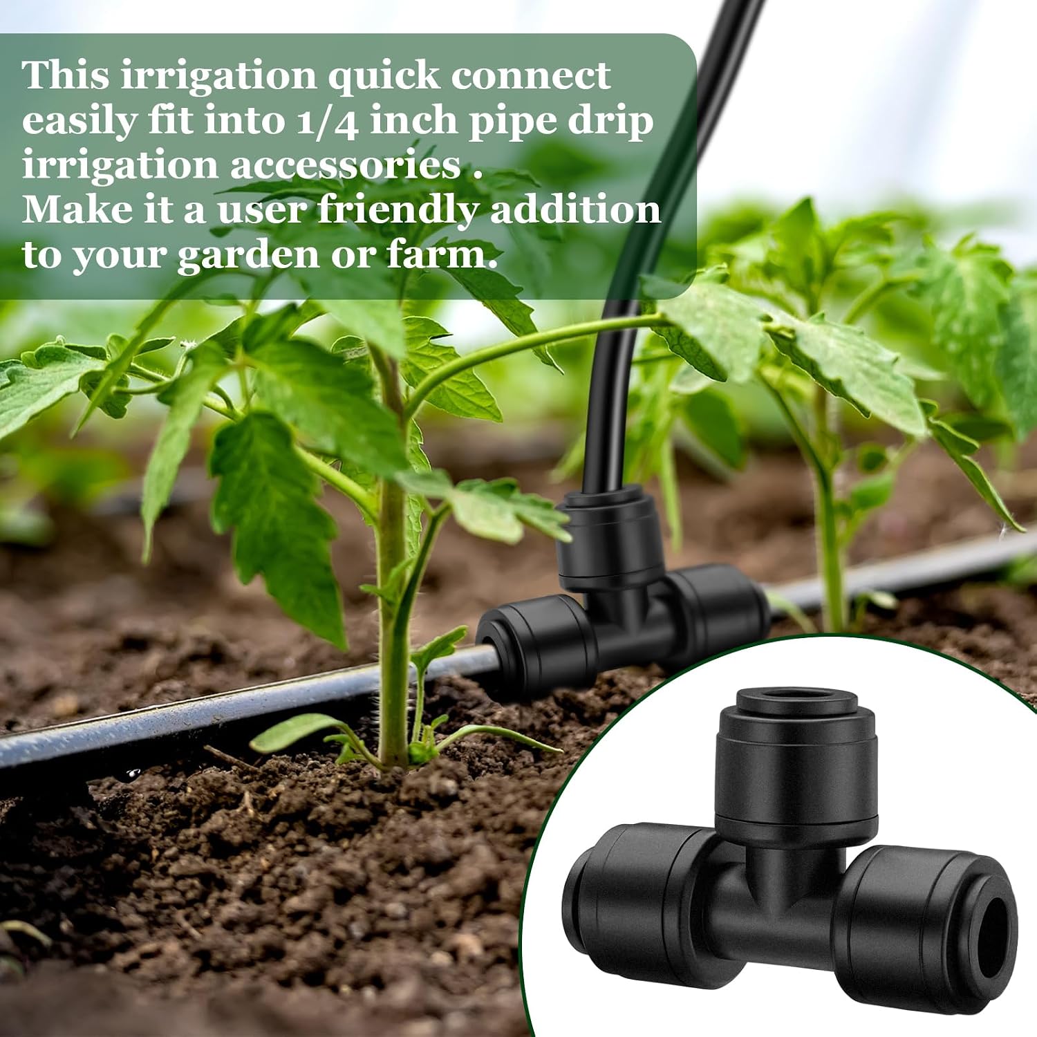 Weysat 50 Pack Quick Connect 1/4" Drip Irrigation Tee Connectors, Universal Fittings for 1/4 Inch Tubing, Leak Free