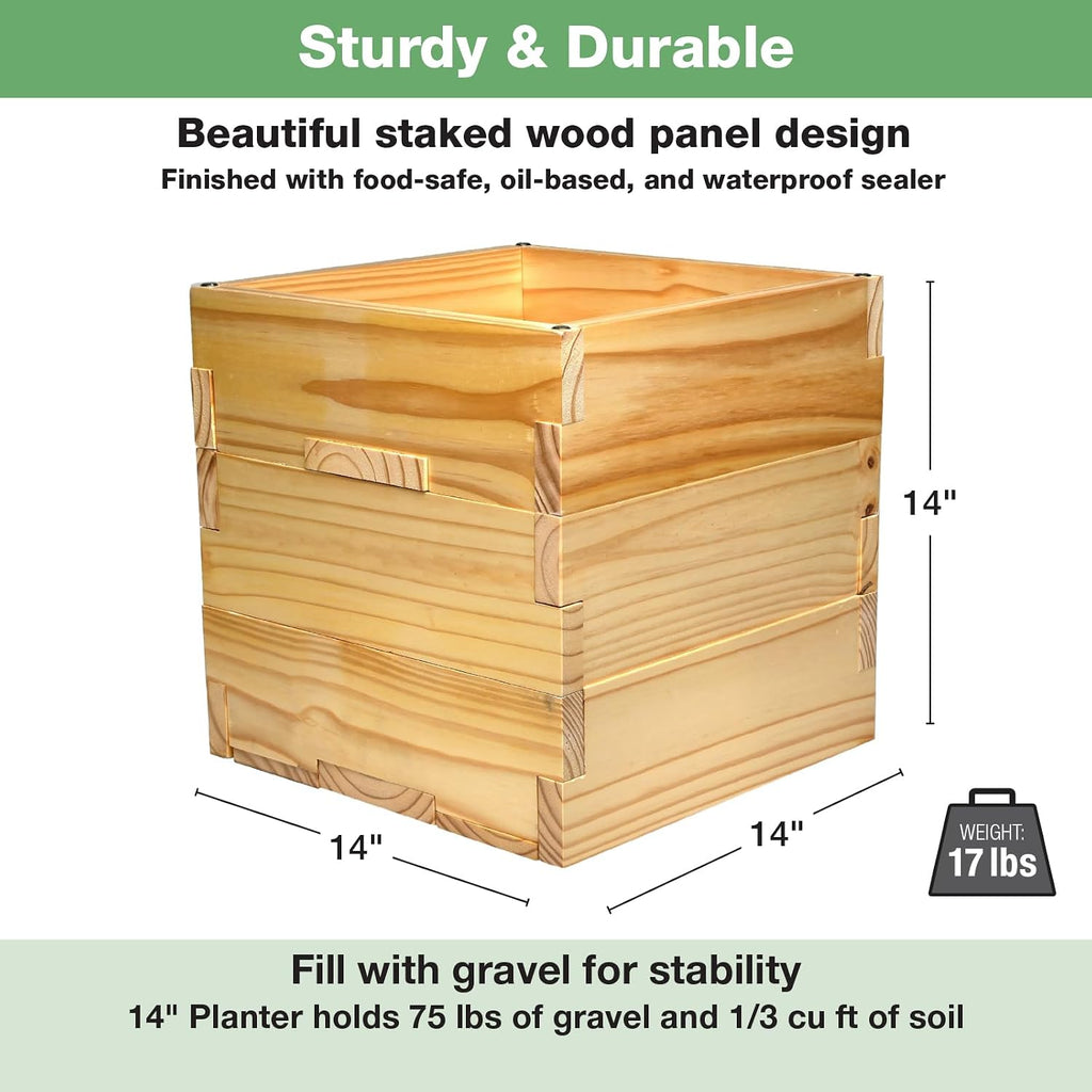 Large Decorative Wooden Planter with Universal Pole Support for String Light Poles, Umbrellas, Bird Feeders. Solid Wood