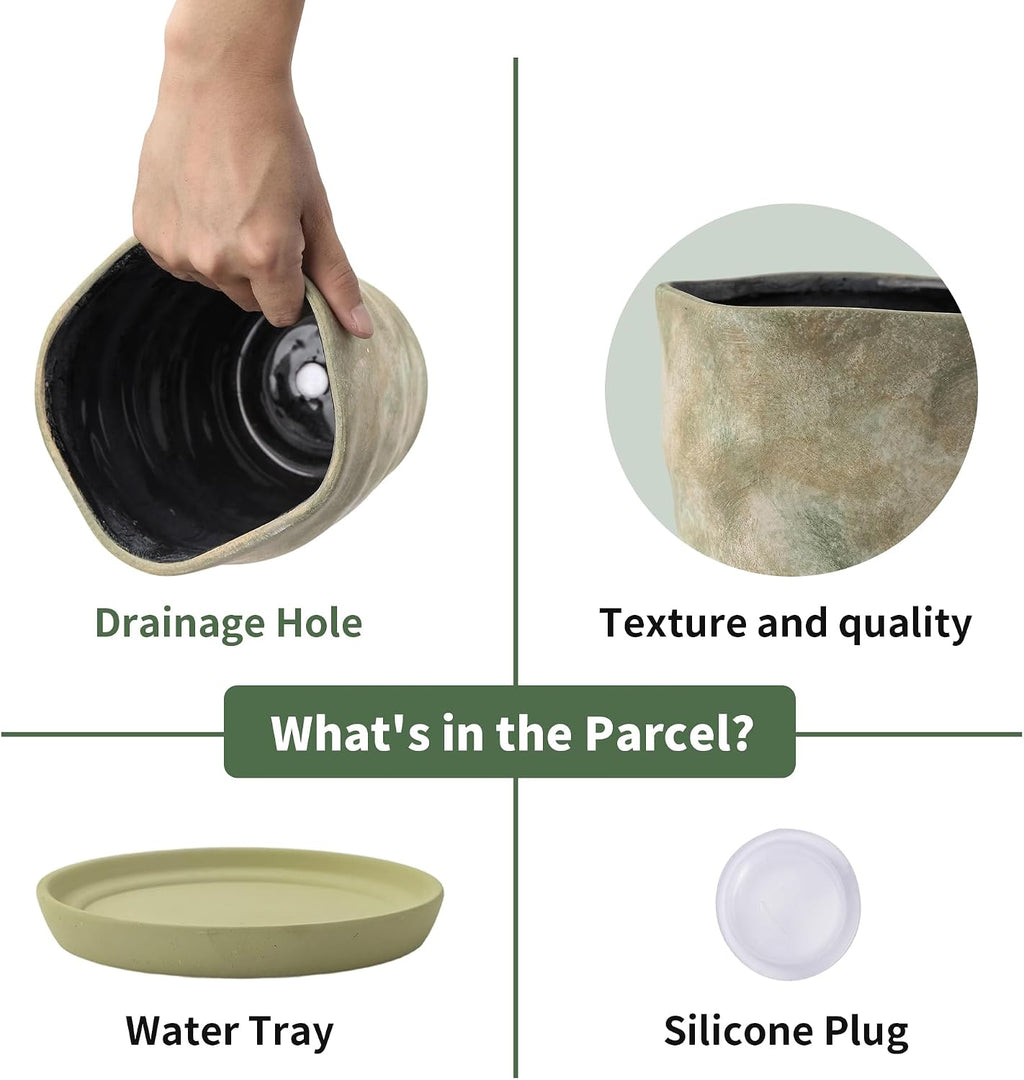 4+6 Inch Ceramic Planter Set of 2 with Drainage Hole,Saucer for Plants, Indoor-Outdoor Large Round Succulent Orchid