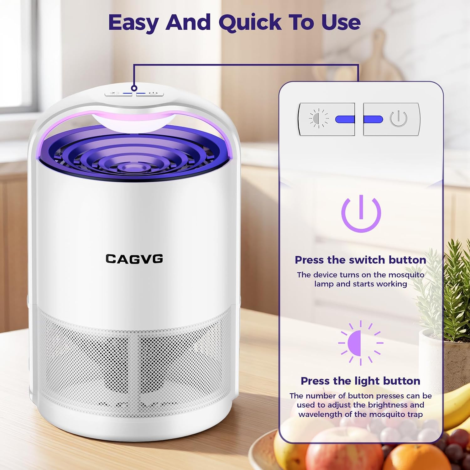 Fly Trap Indoor, Fruit Fly Traps for Indoors Suction & Adjust Light, White | Plug-in Gnats Killer Catcher with 365-395