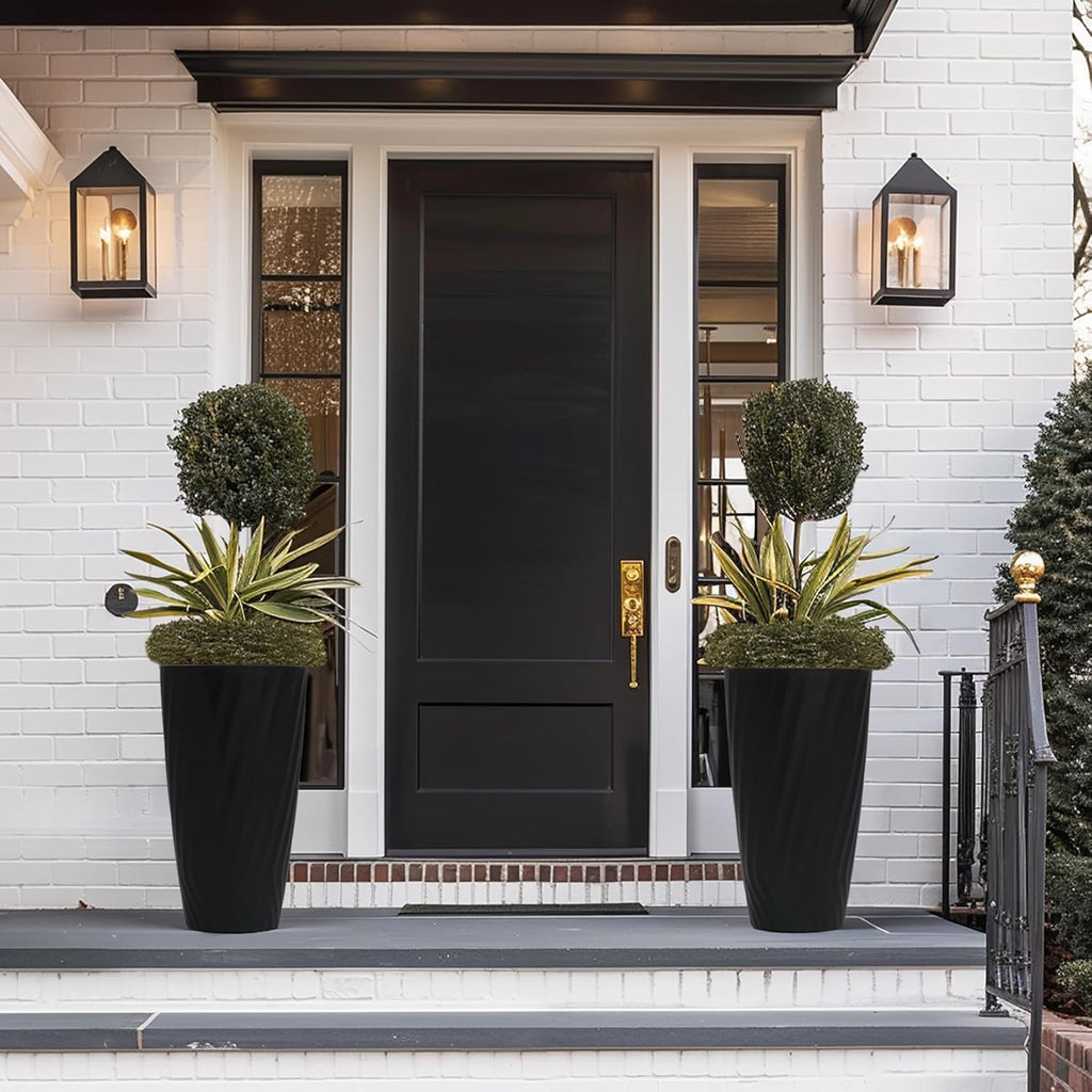 La Jolie Maison 24 Inch Tall Planter, Large Decorative Plant Pot, Black | Tall Round Planter for Indoor and Outdoor
