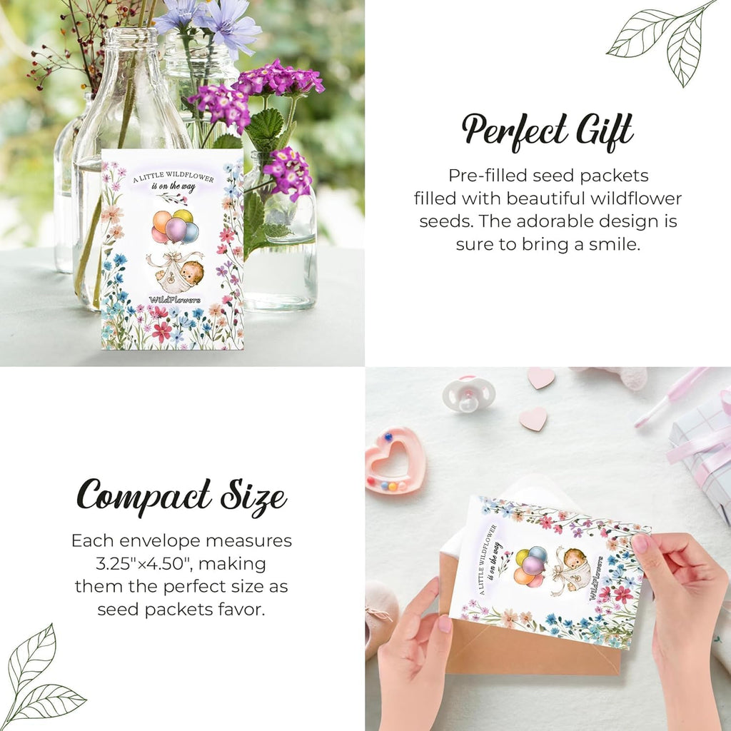 25 Wildflower Seed Packets - Baby Shower Favors for Guests - Gender Reveal Party Supplies - Wild Flower Seeds Throw and