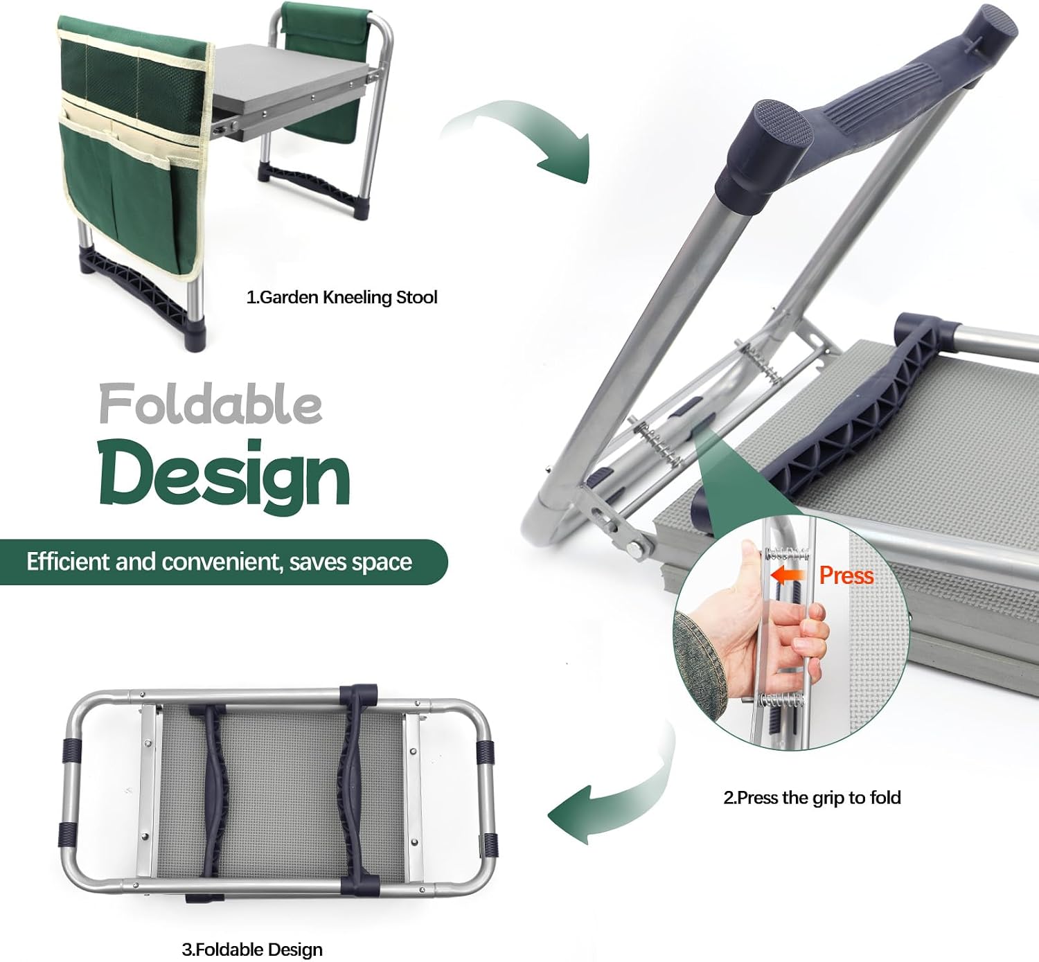 Garden Kneeler and Seat with 11.5" Wide Pad, Foldable Garden Stool with 2 Tool Bags, Heavy Duty Garden Kneeler for
