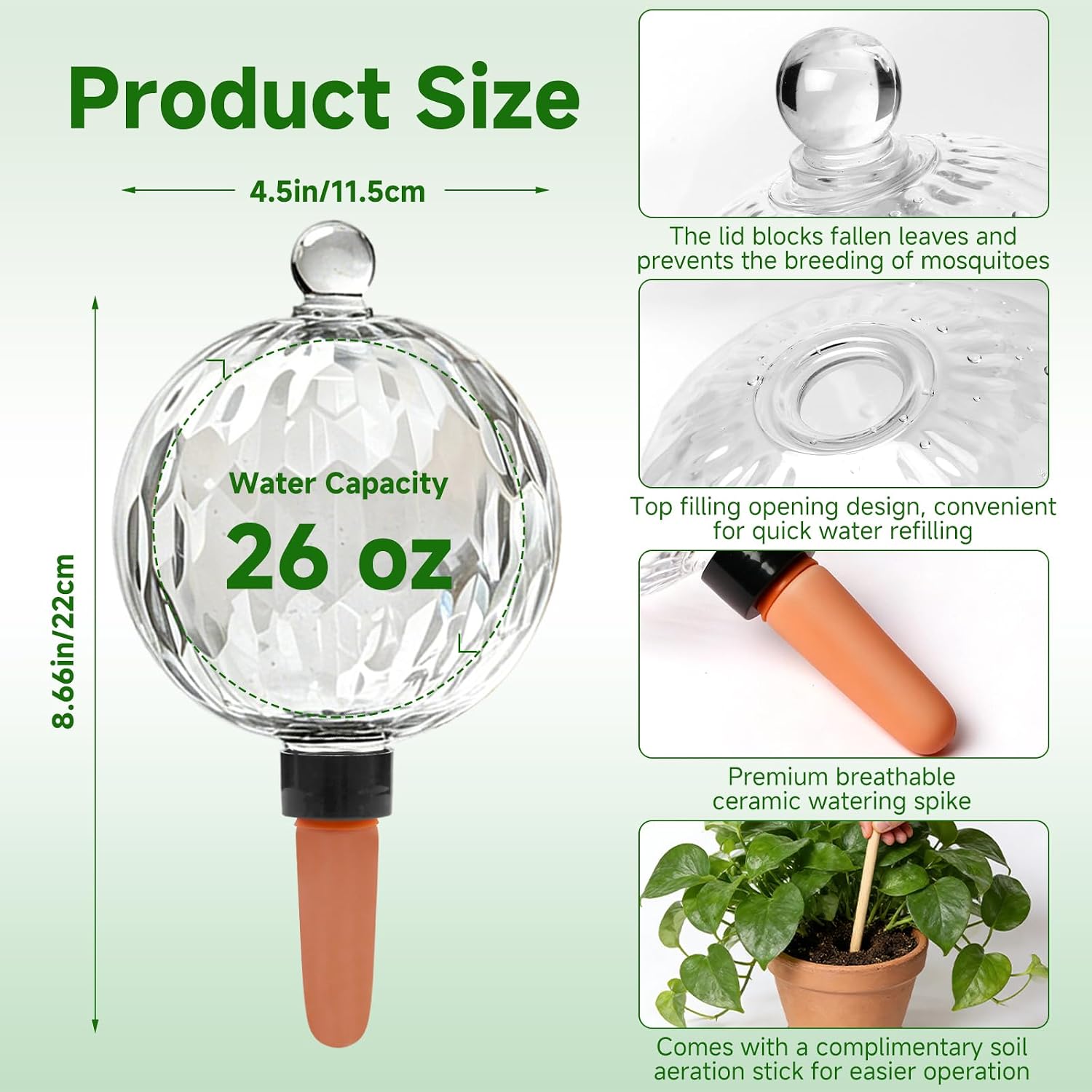 Plant Watering Globes, 26oz Extra Large Top Fill Self Watering Globes, Water Globes, Plant Water Bulbs, Watering Bulbs