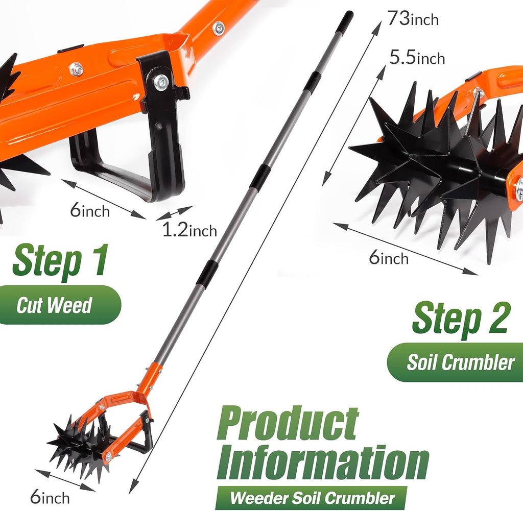 Walensee Rotary Cultivator Garden Tool, Tiller & Weeder & Stirrup Hoe | Star-shaped rotating tines break up soil