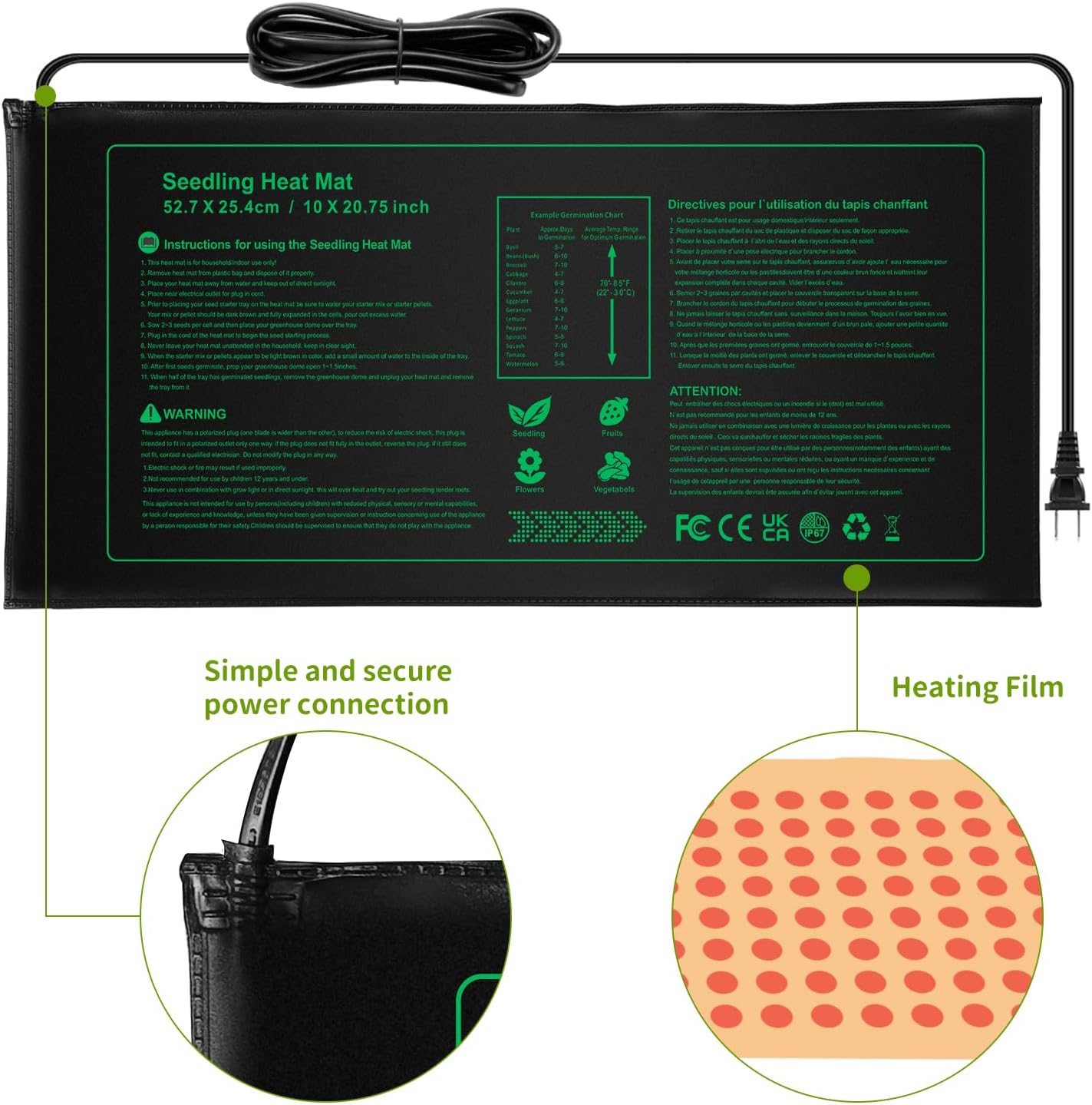 NAMOTEK 2 Pack Seedling Heat Mat, Durable Waterproof Seed Germination Heating Mat, Warm Hydroponic Plant Heating Pad