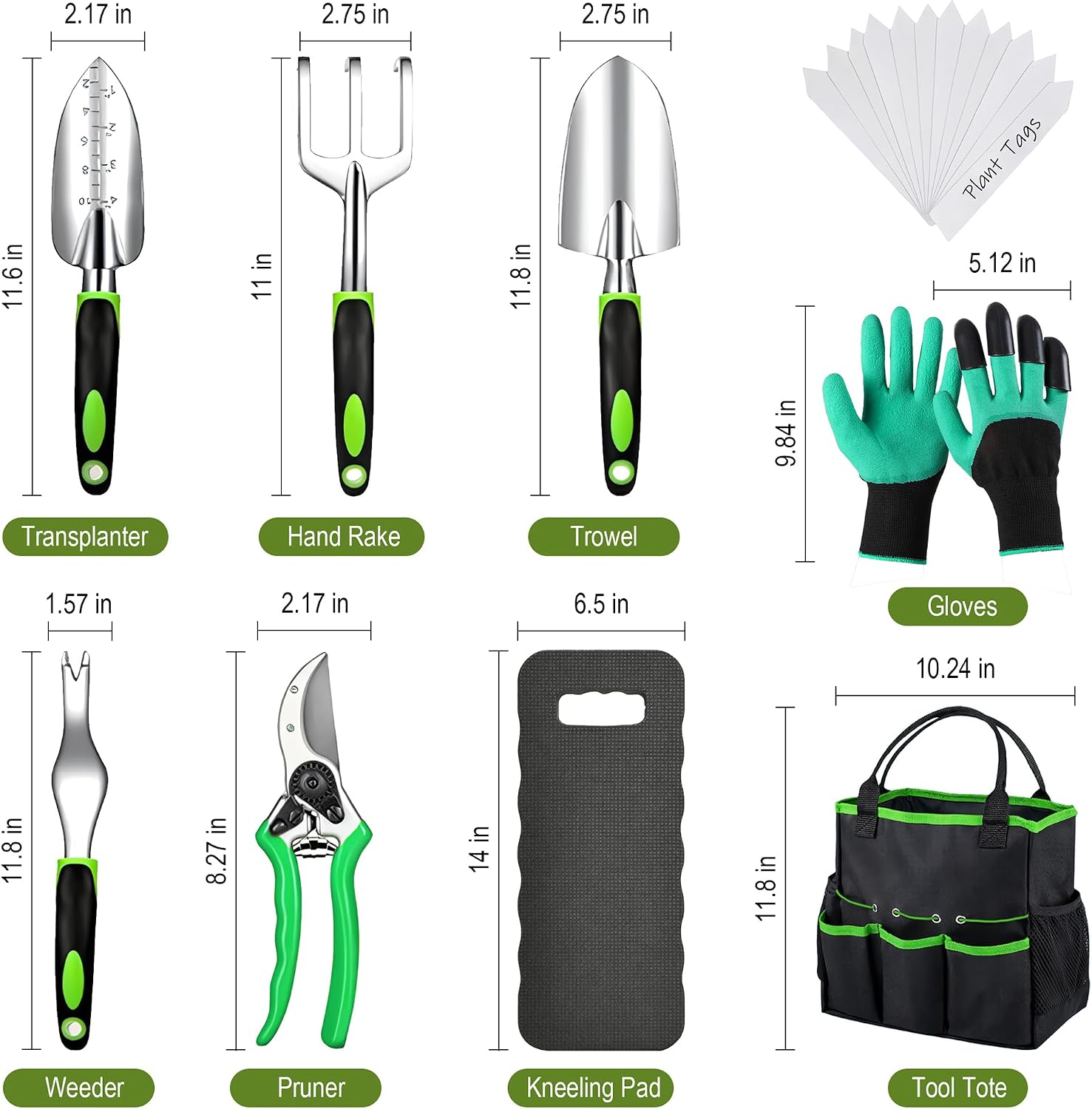 Gardening Tools Set, 23-Piece Heavy Duty Ergonomic Garden Hand Tools with Storage Tote, Knee Pad & Protective Gloves