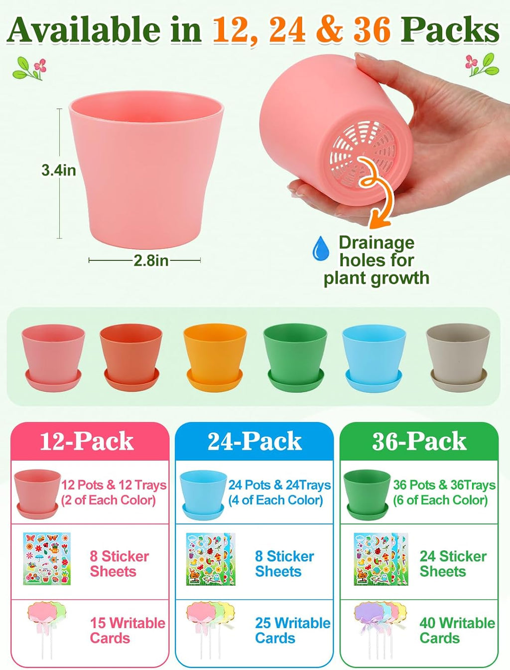 Cosweet 24Pack Durable Resin Garden Plant Pots Kit for Kids Crafts 4+ Years | School Activities Growing Kit, with