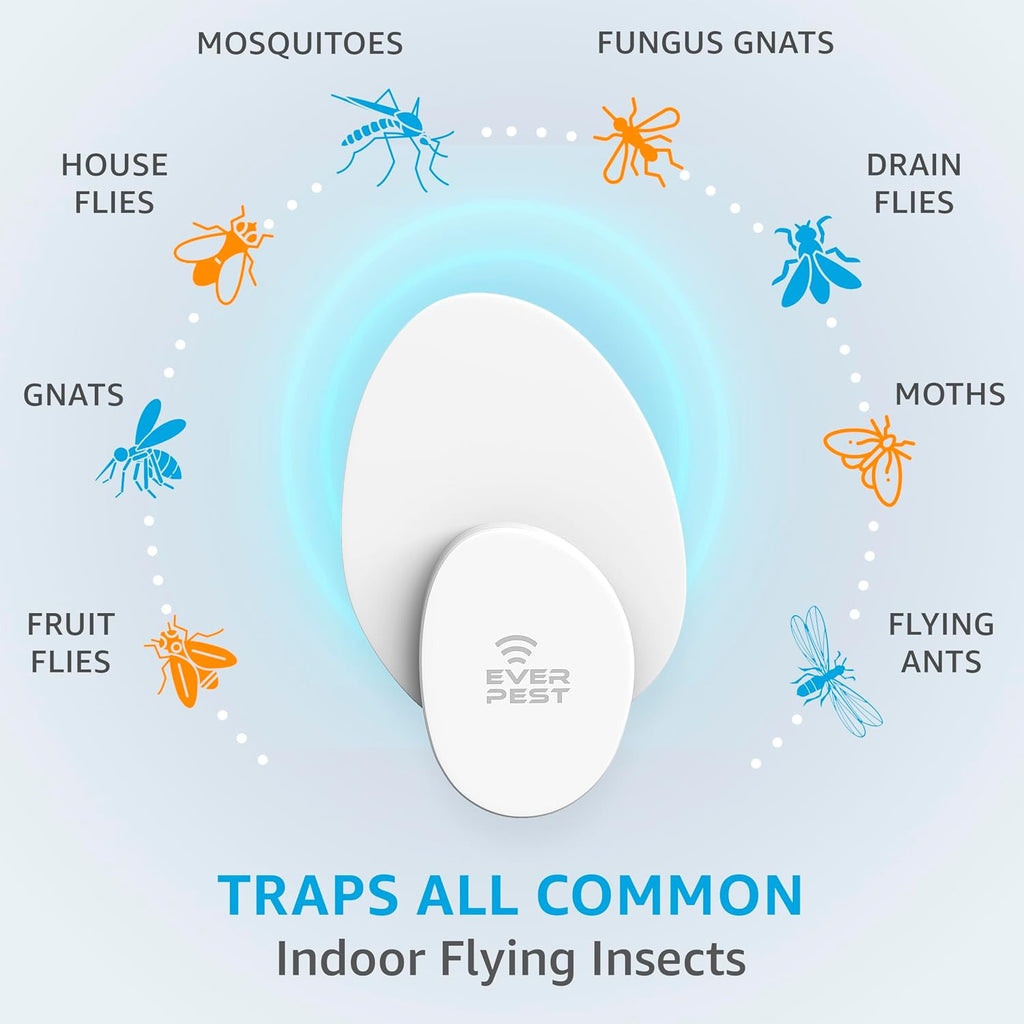 Indoor Electric Fly Trap (2-Pack) – Plug-in Insect Catcher with 4 Glue Cards for Fruit Flies, Gnats, Moths & Mosquitoes