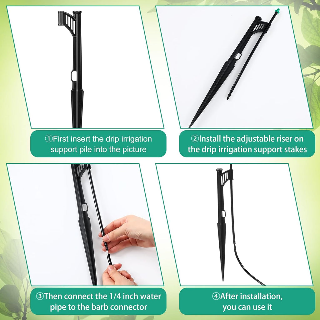 25 Pcs 12.8 Inch Drip Irrigation Stakes with 180 Degree Sprayer Emitters and Sprinkler Extension Riser 1/4 Inch Drip