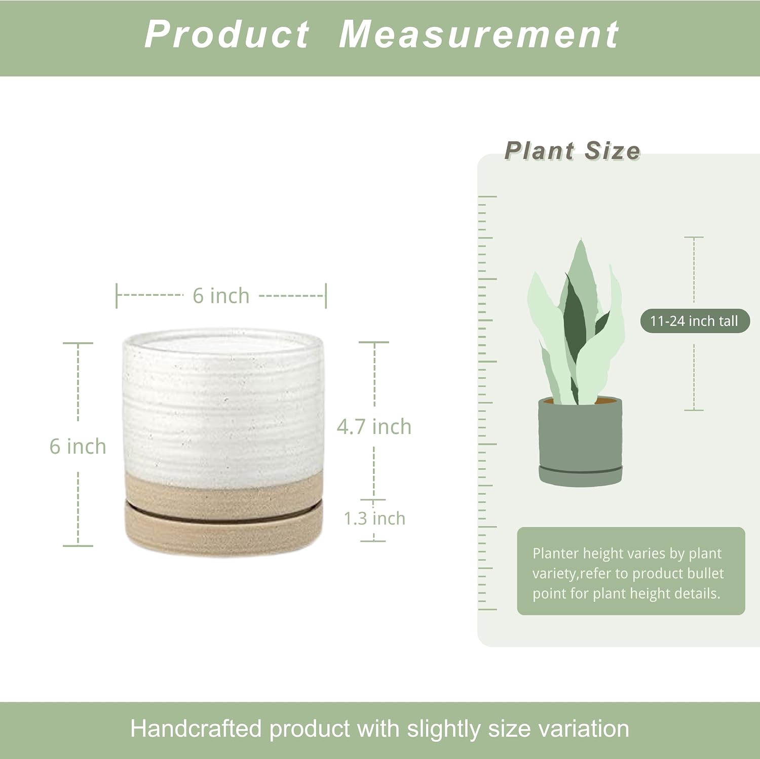 HERDUK 6 Inch Plant Pots, Ceramic Planter Pot with Drainage Hole & Saucer, Indoor/Outdoor Cylinder Round Planter Pot