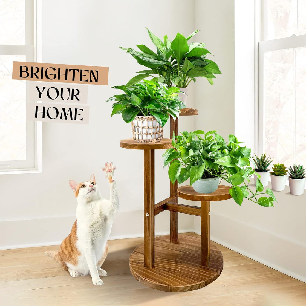 3 Tier Plant Stand Indoor | Tiered Wood Plant Stand for Indoor Plants, 21" Height Space Saving Small Corner Plant