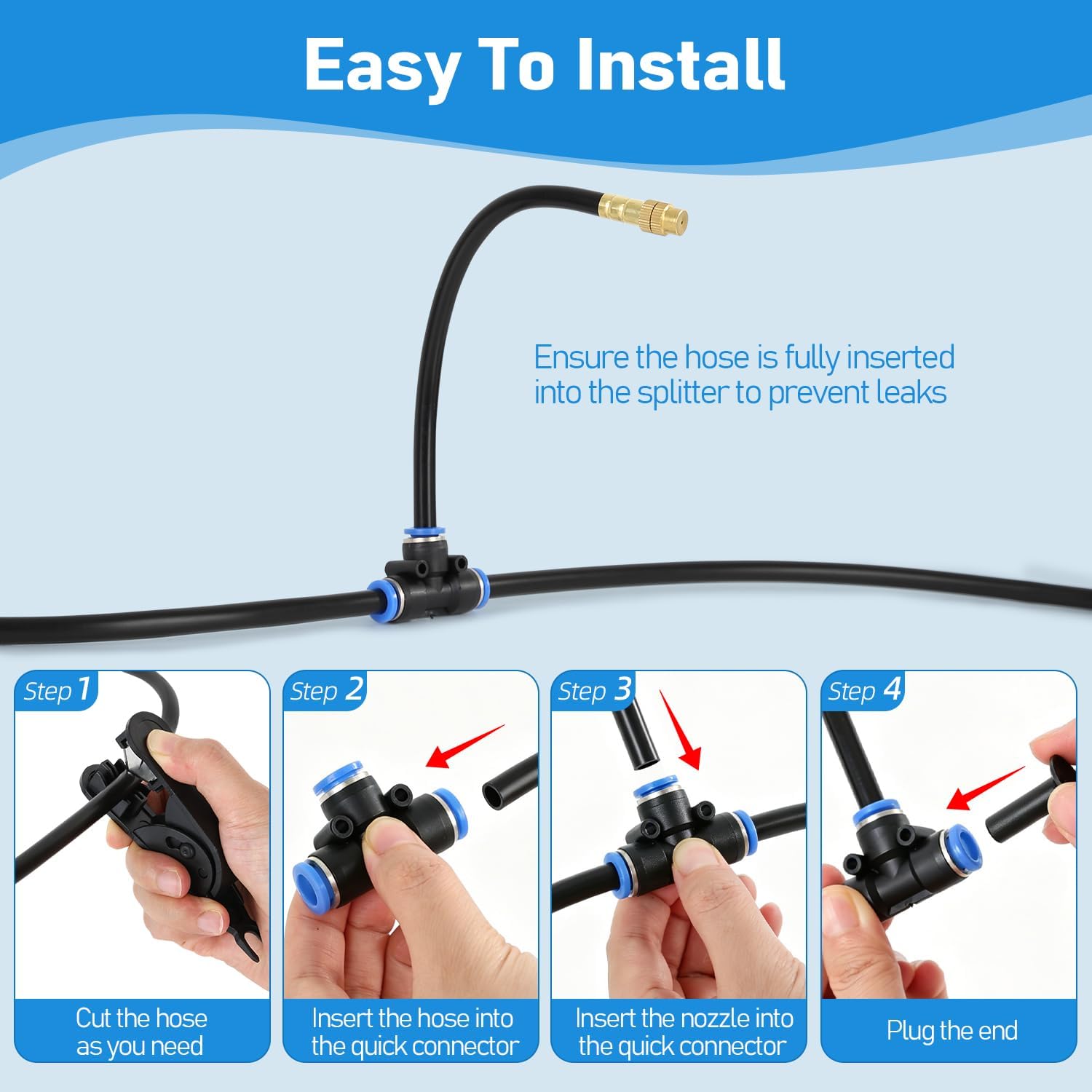 360° Adjustable Drip Irrigation System Kit, 50 FT Garden Watering System with 15 Copper Nozzles, Automatic Misting