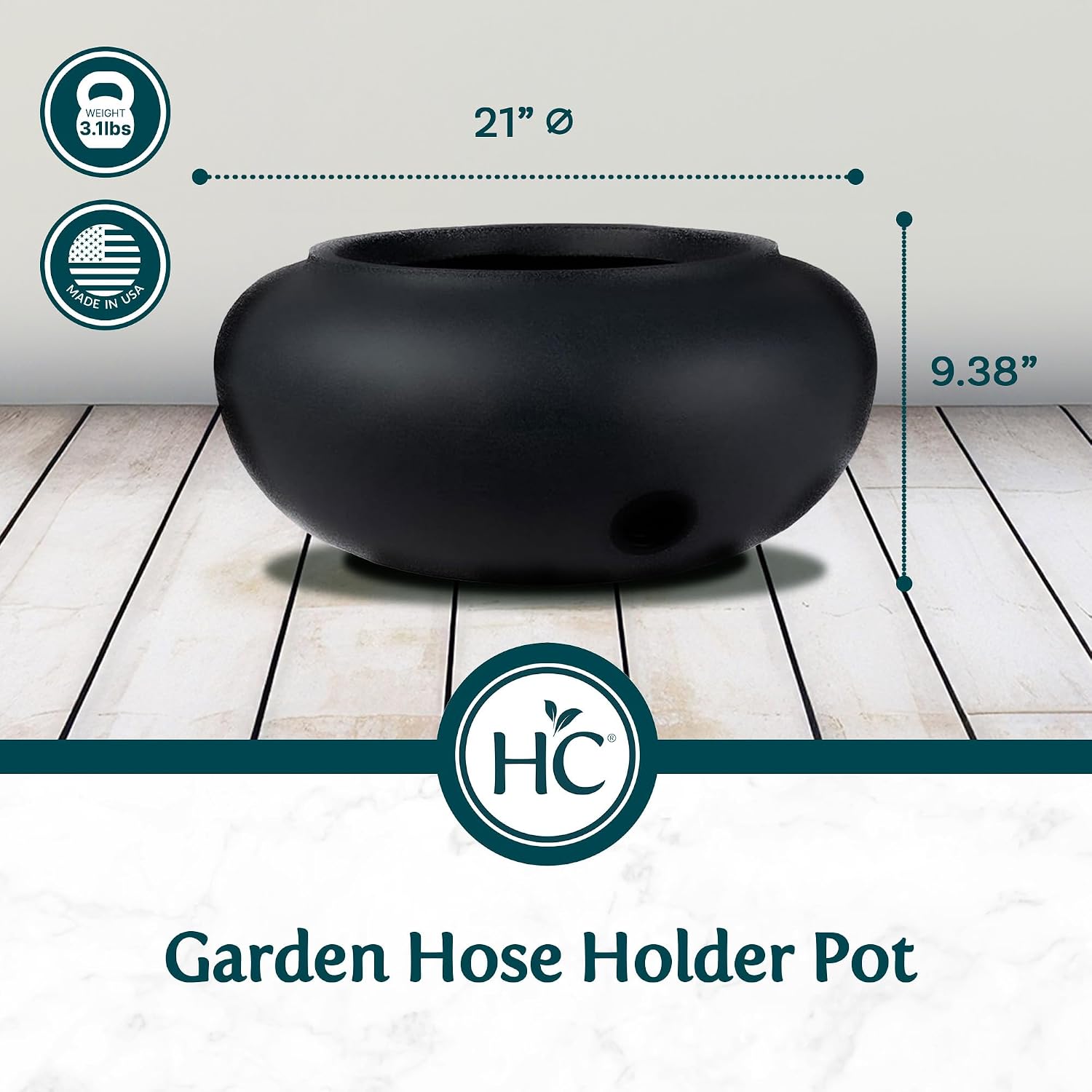 The HC Companies 21 Inch Garden Hose Pot - Durable Lightweight Plastic Decorative Hose Pot for Yard, 100-Foot Capacity