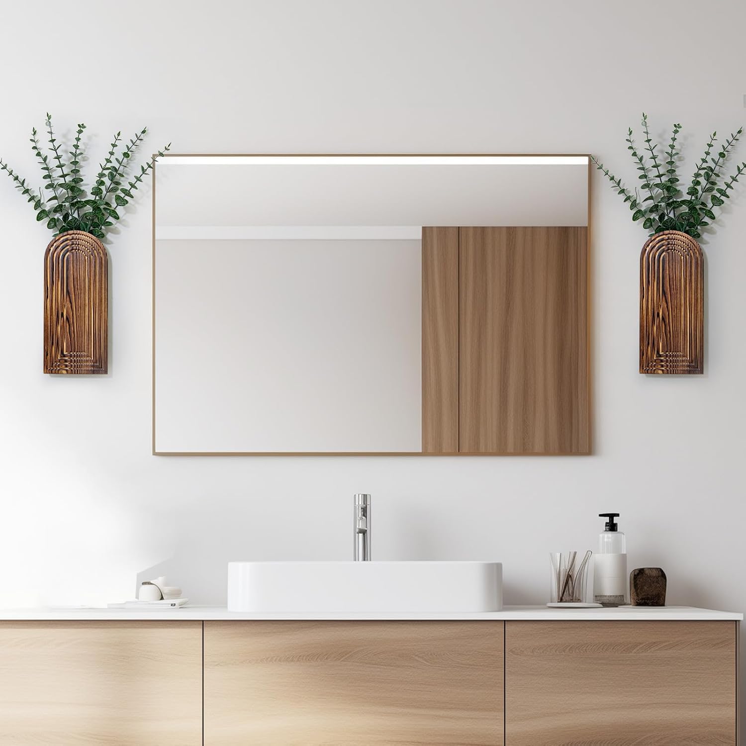 Wooden Wall Planter Vase Set of 2, Boho Hanging Planter for Indoor Plants & Flowers, Natural Wood Wall-Mounted Planters