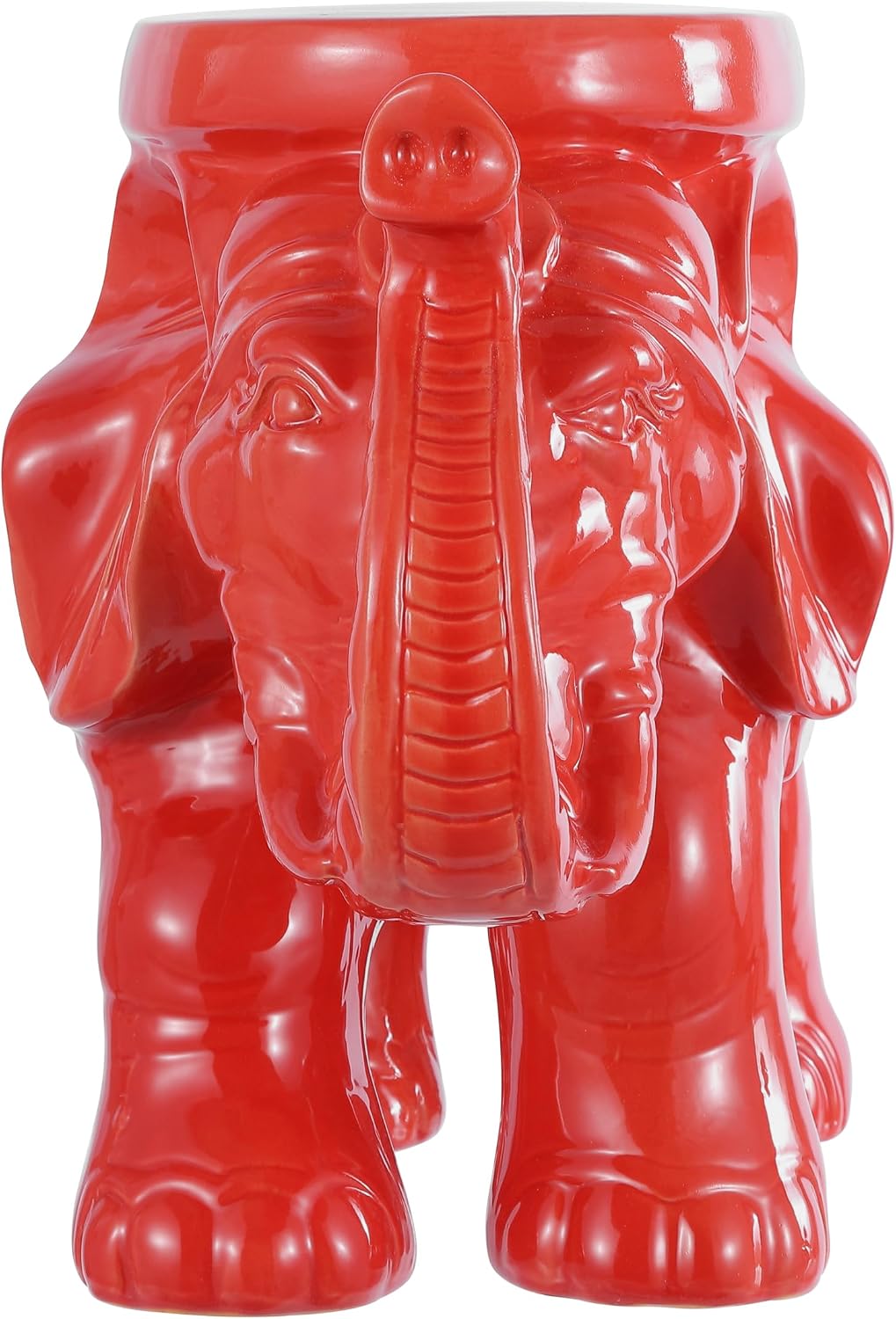 JONATHAN Y White Elephant Ceramic Garden Stool 14.25", Red | Weather Resistant Indoor Outdoor Patio Side Table, Plant