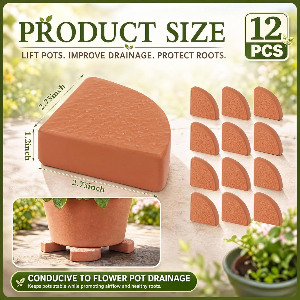 LemonRoad 12 Set Terra Cotta Cement Pot Feet for Outdoor Planters, Sector | 2.75x2.75x1.2 Inch, Plant Pot Risers for
