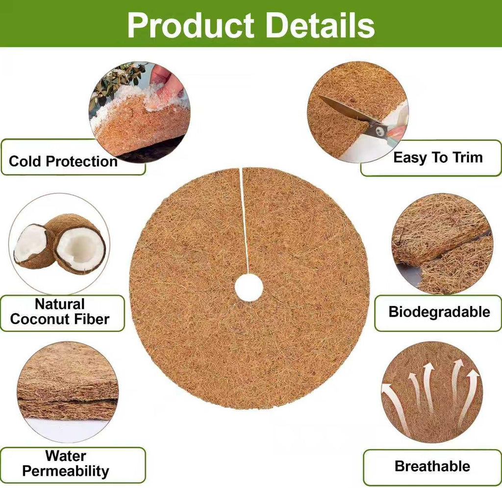 4 Pack 15.7 Inch Coconut Fiber Mulch Ring - Natural Coco Coir Tree Ring Protector Mats, Weed Barrier Plant Discs for