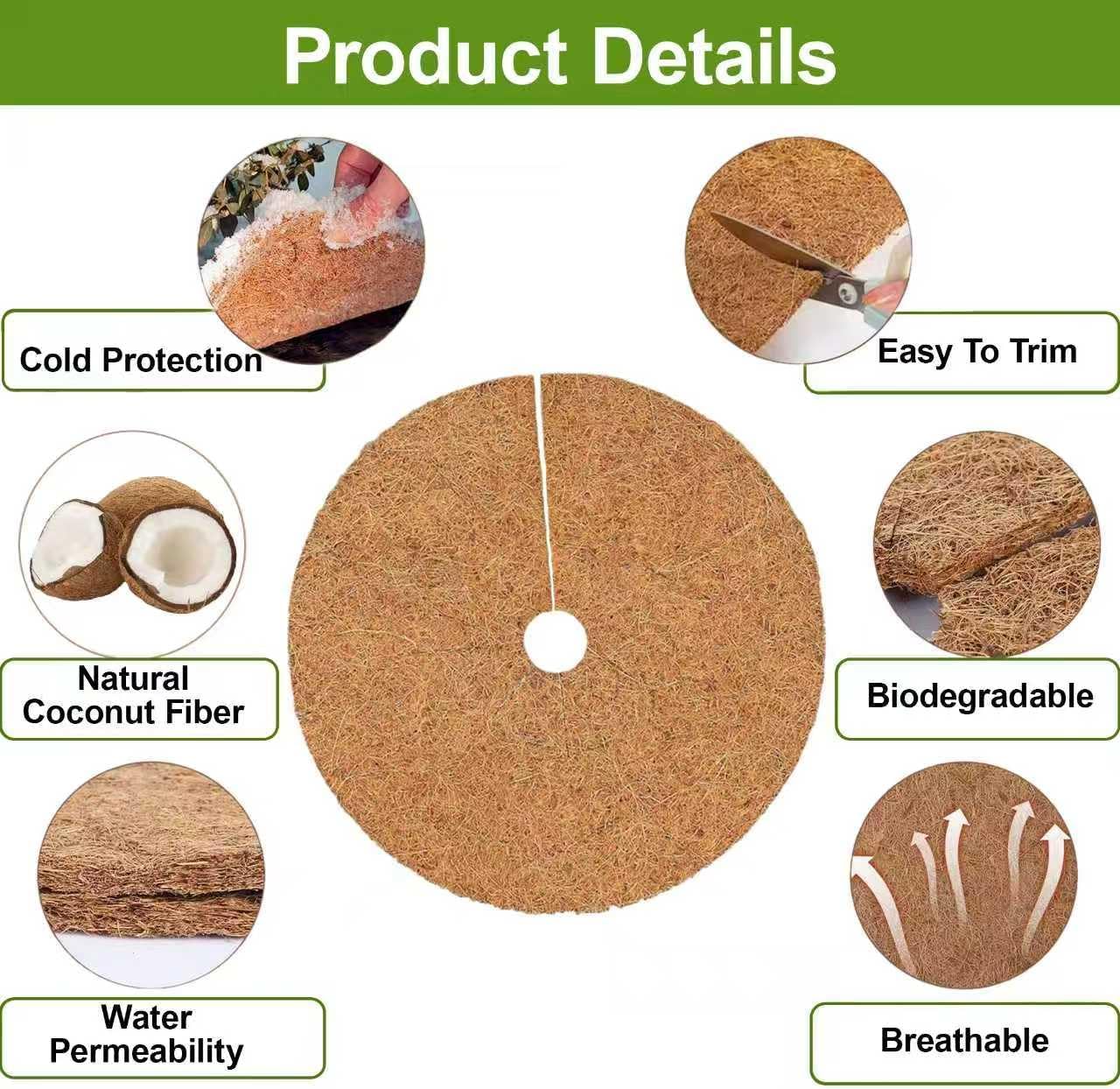4 Pack 15.7 Inch Coconut Fiber Mulch Ring - Natural Coco Coir Tree Ring Protector Mats, Weed Barrier Plant Discs for