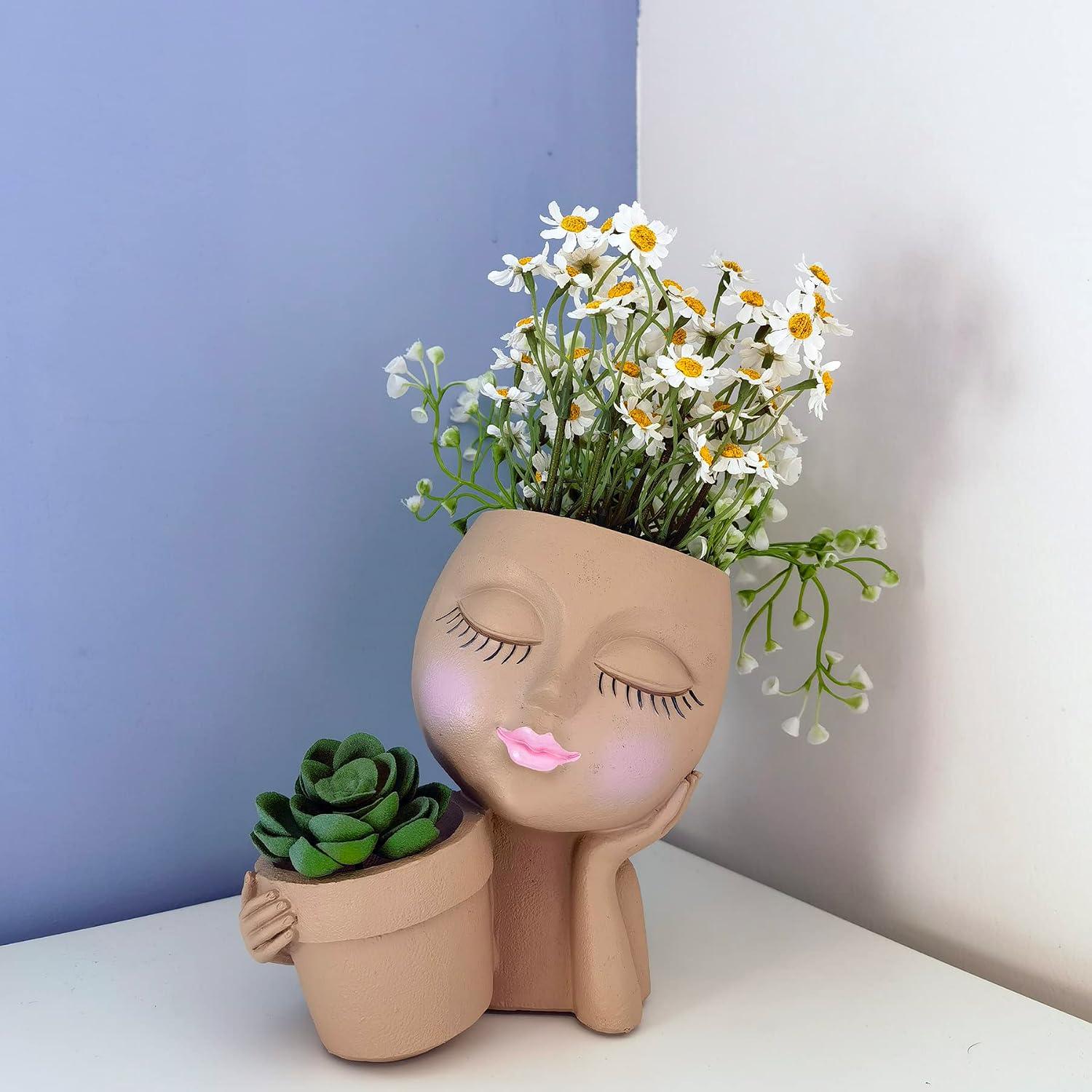 Dolkgy Face Planters Pots Head Planter, Unique Plant Pots for Indoor Outdoor Plants, Novelty Cute Large Girl Head