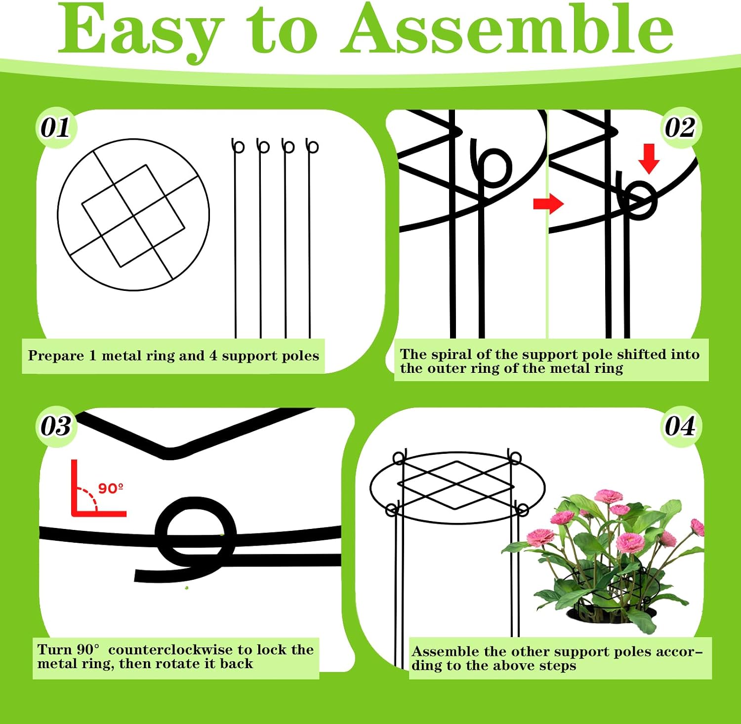 4 Pack Peony Cages and Supports, 11.5" x16" Heavy Duty Metal Plant Support | Rust-Proof Grow Through Flower Cage
