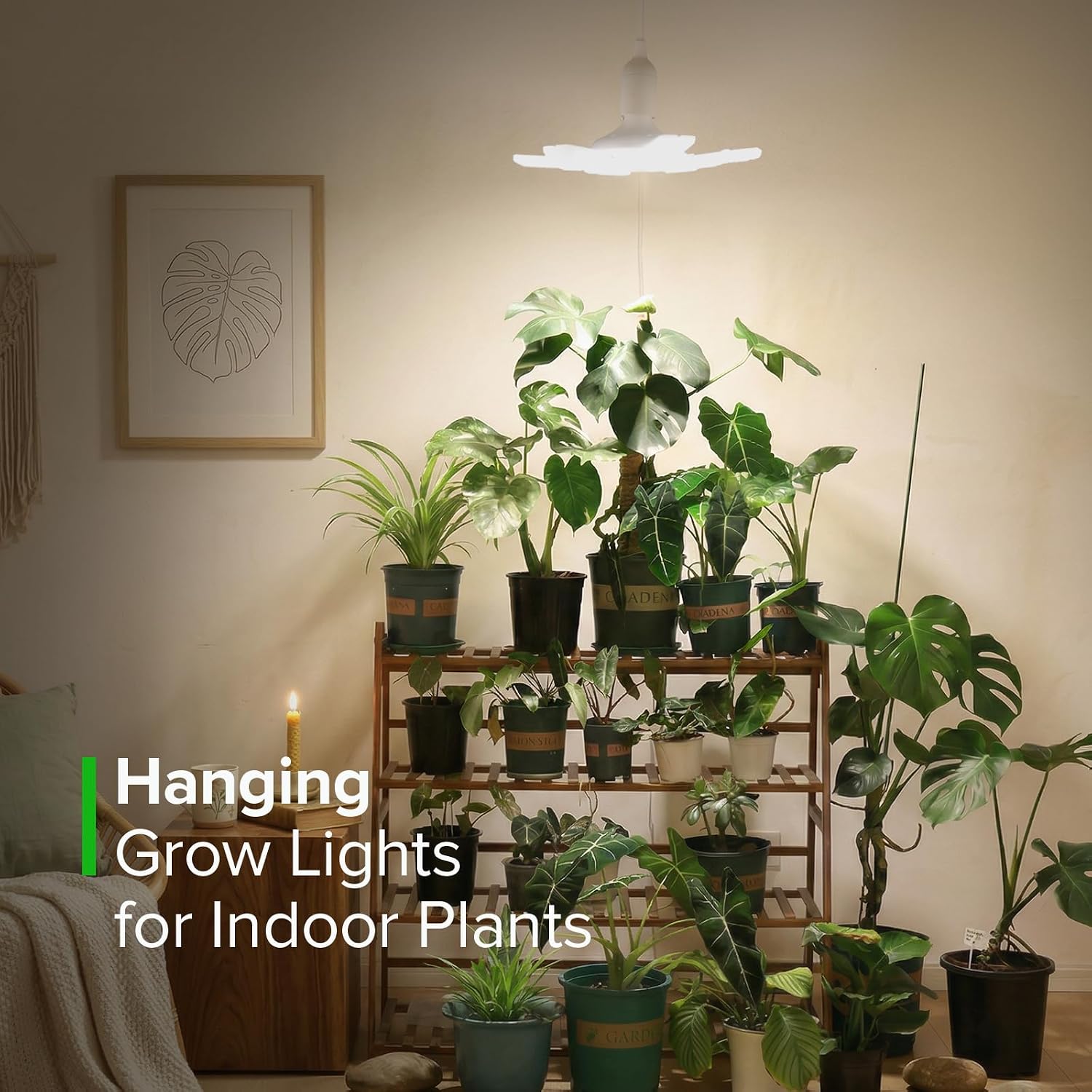 SANSI Hanging Grow Lights for Indoor Plants, Hanging Plant Light with Timer | 60W Adjustable 6-Panels, Full Spectrum