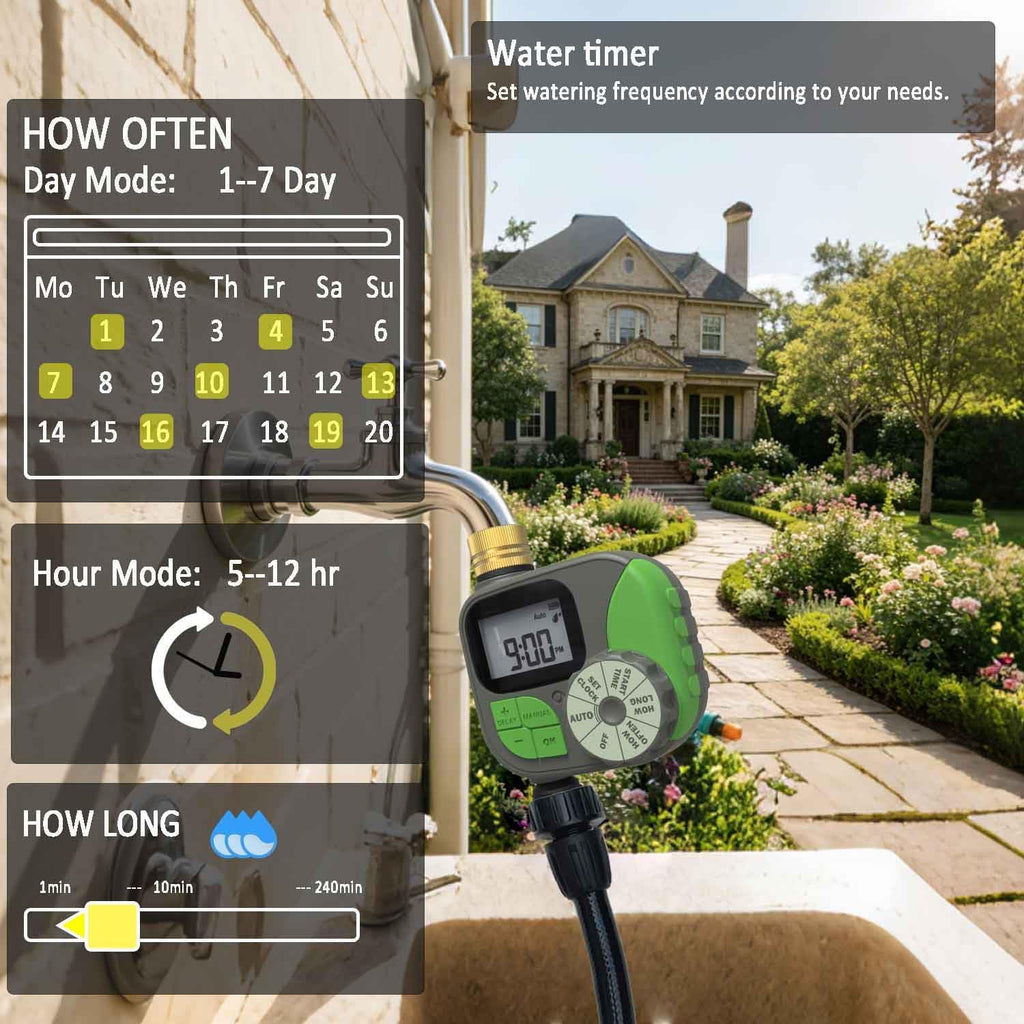 Drip Irrigation System with Water Timer for Garden,Main ID 1/2inch 16.5Ft And 1/4inch 96Ft Water Hose, Automatic