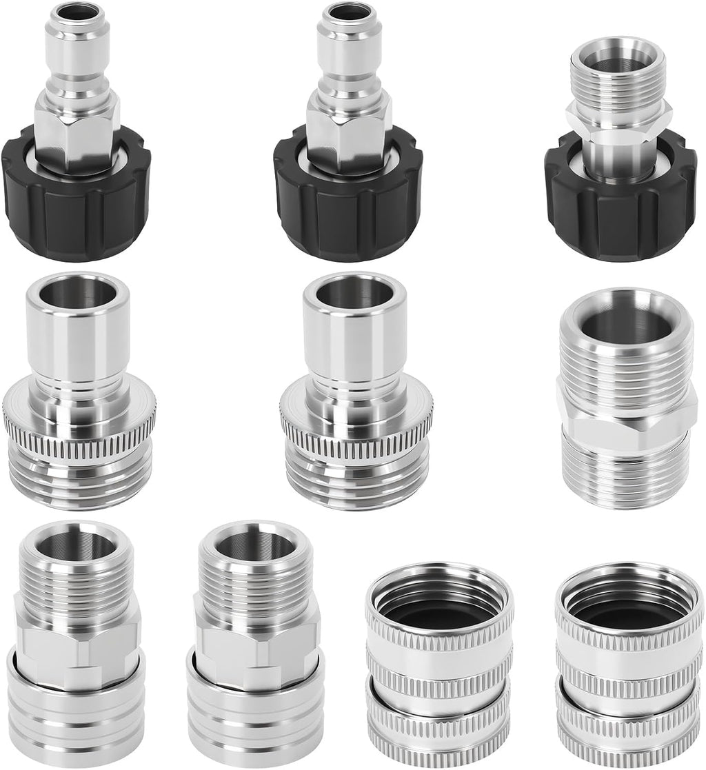 Pressure Washer Quick Connect Kit 10PCS Power Washer Accessories Adapter | Stainless Steel M22-14mm Swivel to 3/8"